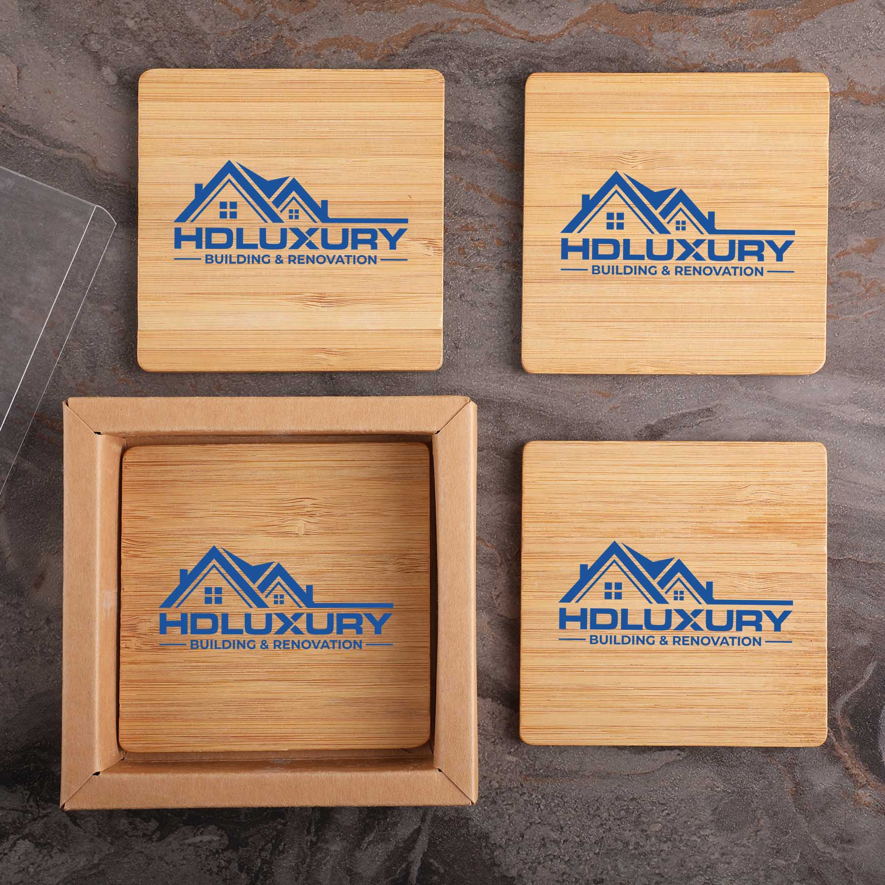 Square Bamboo 4 Pc. Coaster Set In Box