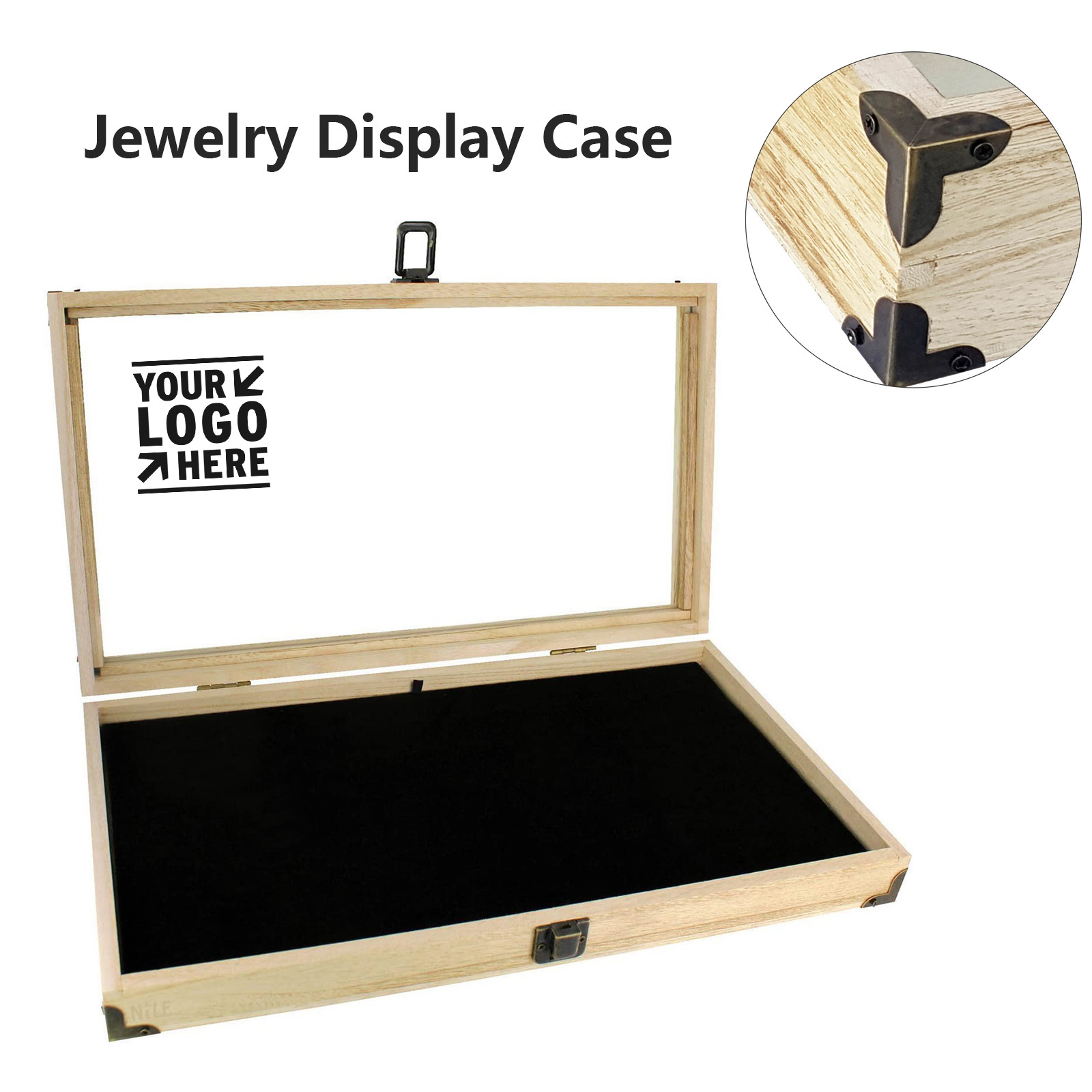 Color Wooden Tempered Glass Jewelry Display Case 2
