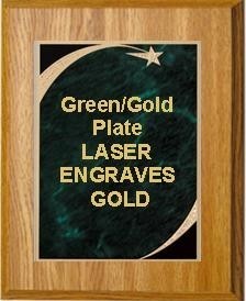 9" x 12" Oak Finish Plaque with a Green Victory Star Marble Plate 2