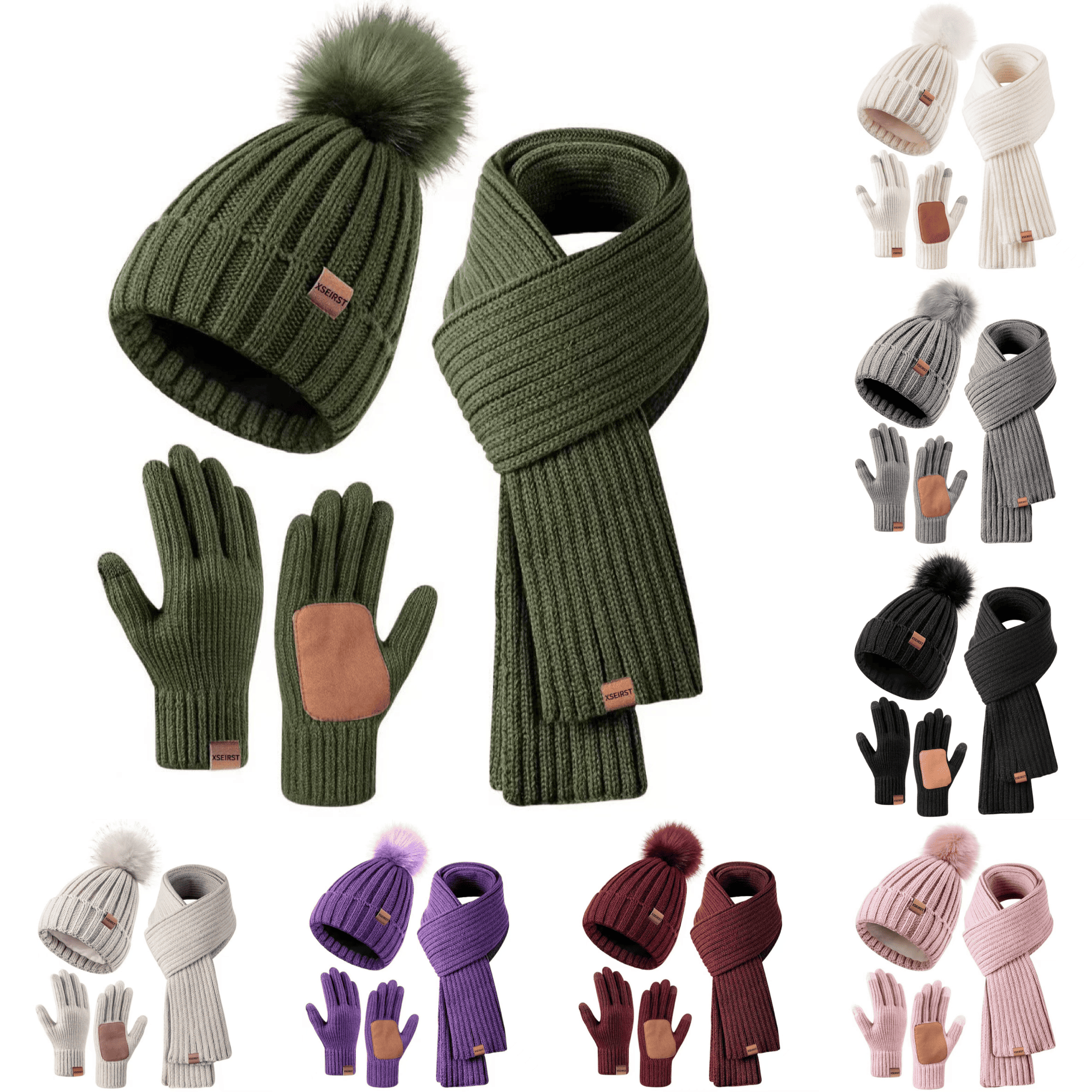 Knitted Acrylic Hat Scarf And Touchscreen Glove Set 3