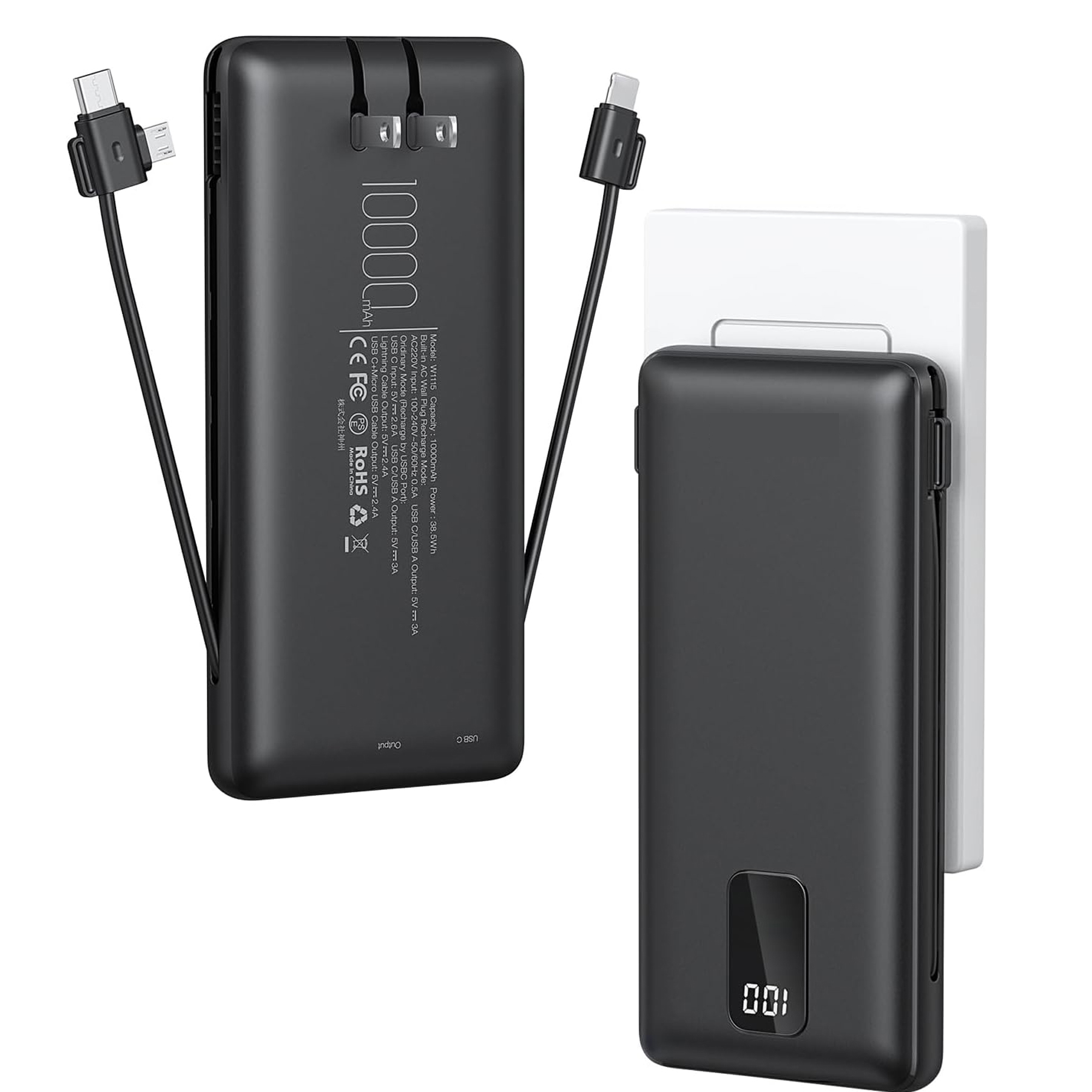 10000mAh Portable Charger with AC Wall Plug and Built-in Cables 6