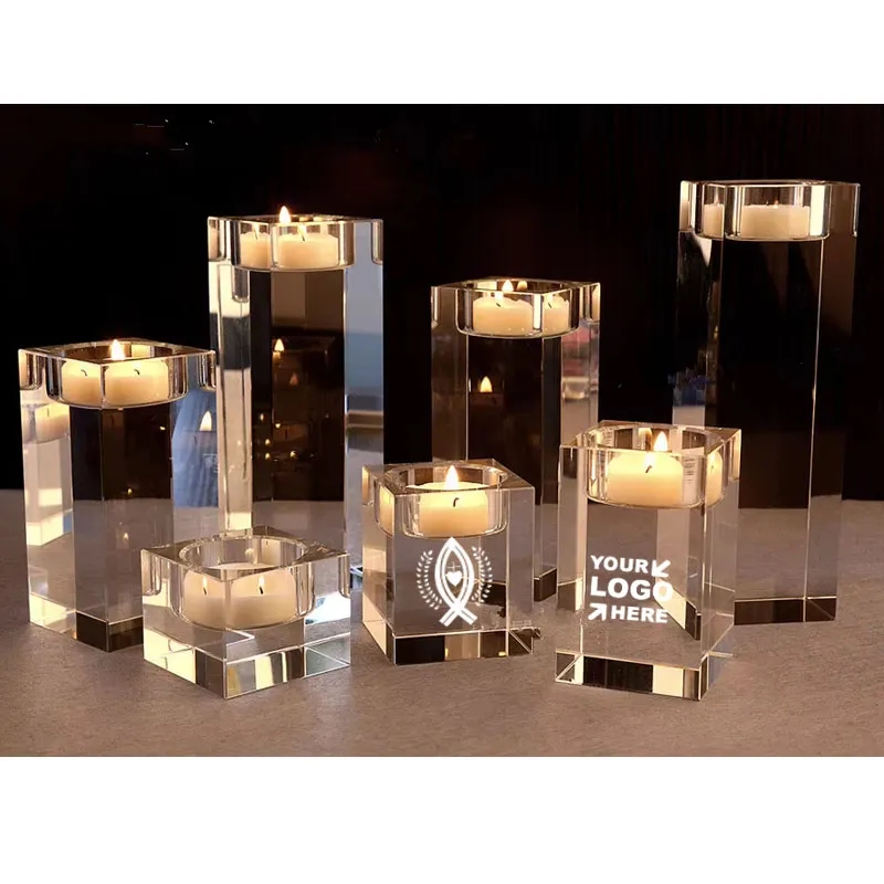 Engraved Square Crystal Tealight Candle Holders 11