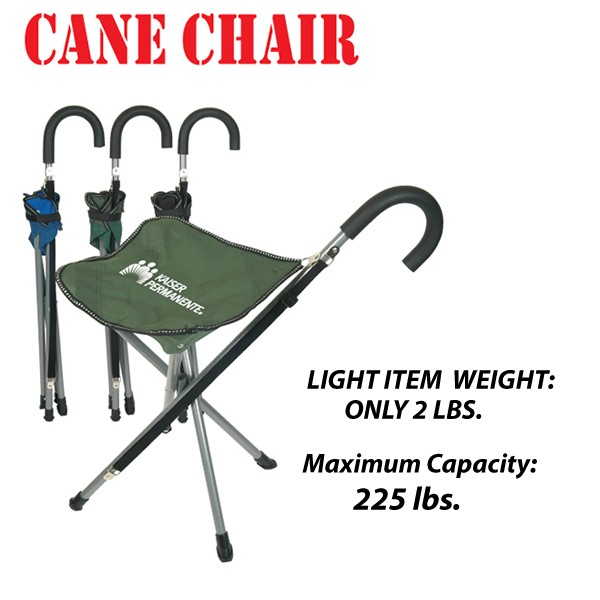 Aluminum Folding Cane Chair- Walking Stick with Stool and Carry Strap 2