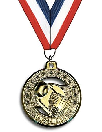 Medallion: 2" Circle Cut Out Baseball Gold with RW 2