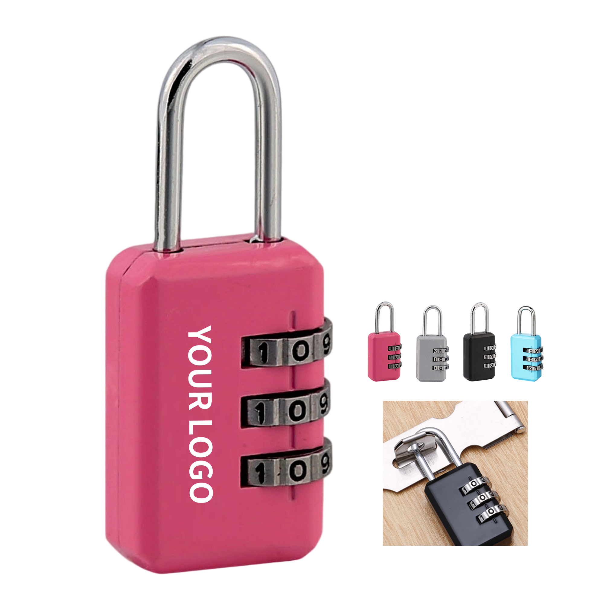 Three Digit Resettable Padlock Zinc Alloy Body Hardened Steel Shackle 8
