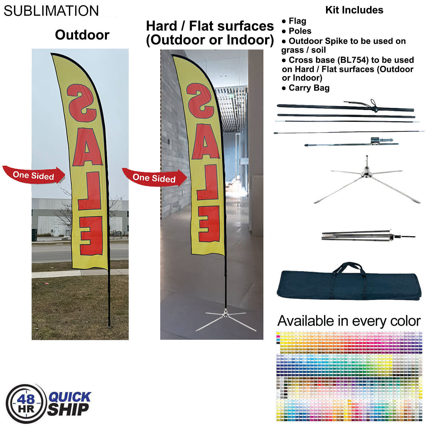 48Hr Quick Ship - 15' Large Feather Flag Kit, Full Color Graphics One Side, Outdoor and Indoor use 3