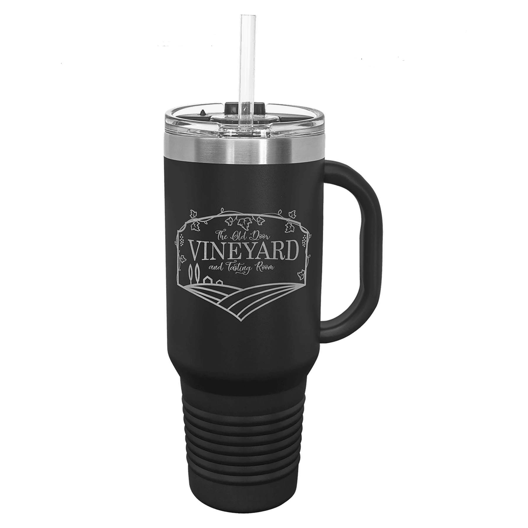 40 Oz Black Tumbler Mug w/Handle and Snap Lid 1