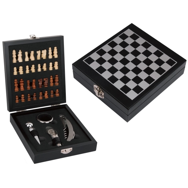 Chess with 4 Pc Wine Opener & Corkscrew Set 2