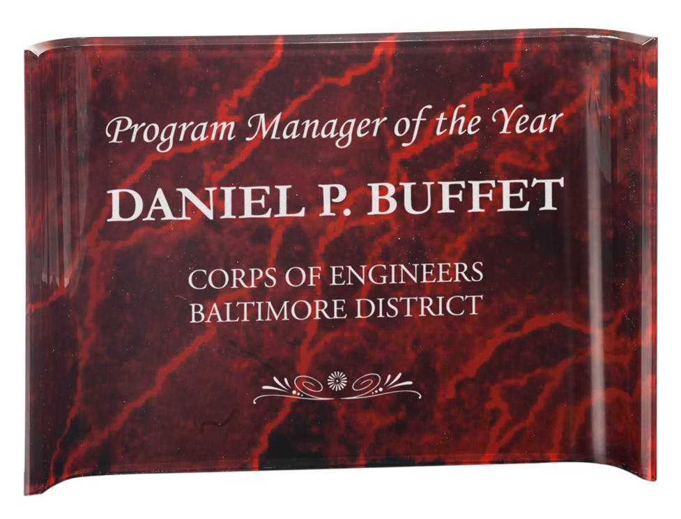 7" x 10" Red Marble Acrylic Crescent Award