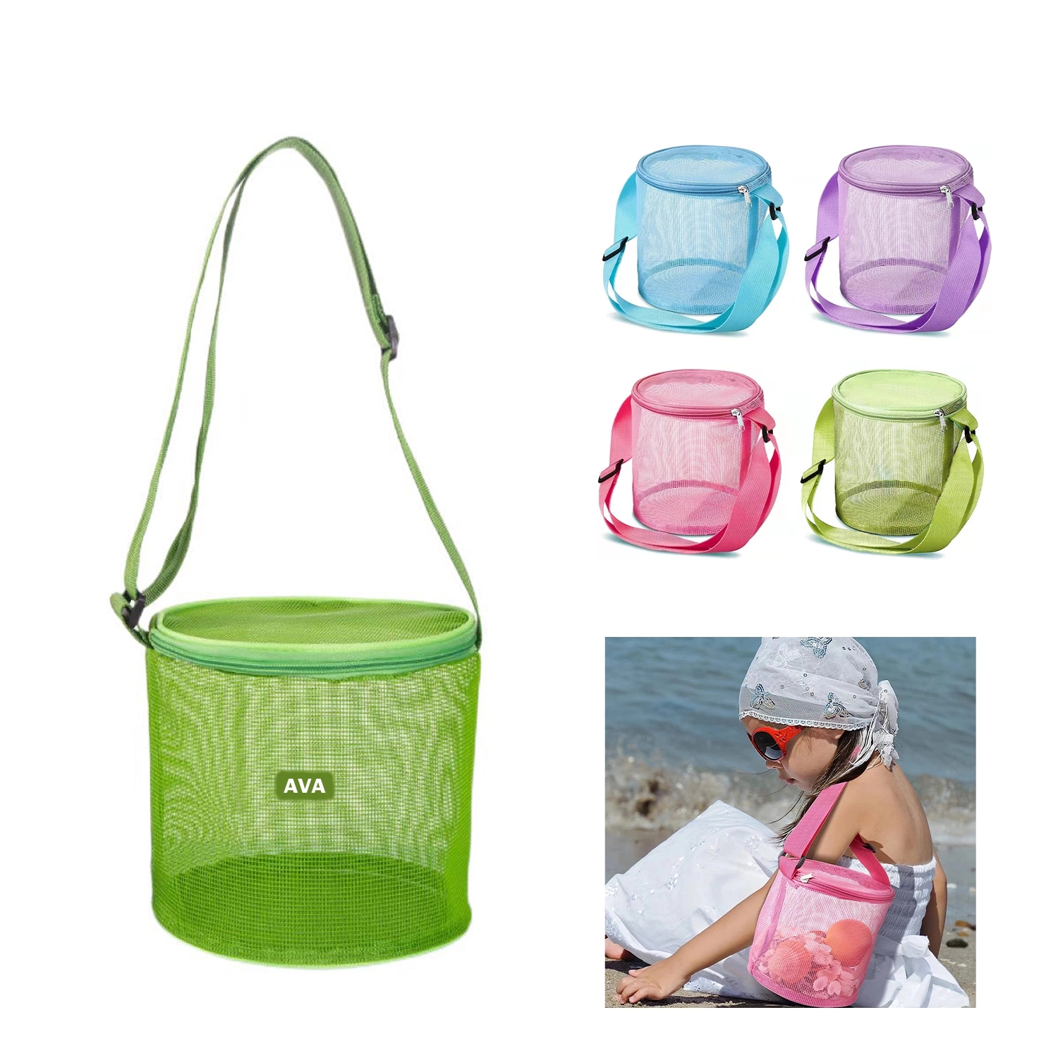 Nylon Mesh Beach Cylindrical Storage Bag 5