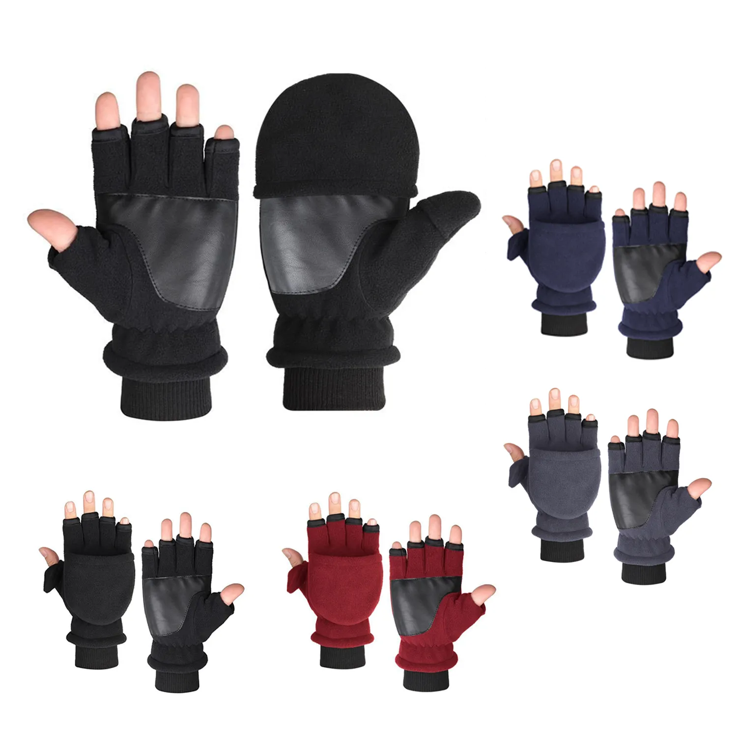 Convertible Flip Top Mittens Fingerless Thermal Gloves 5