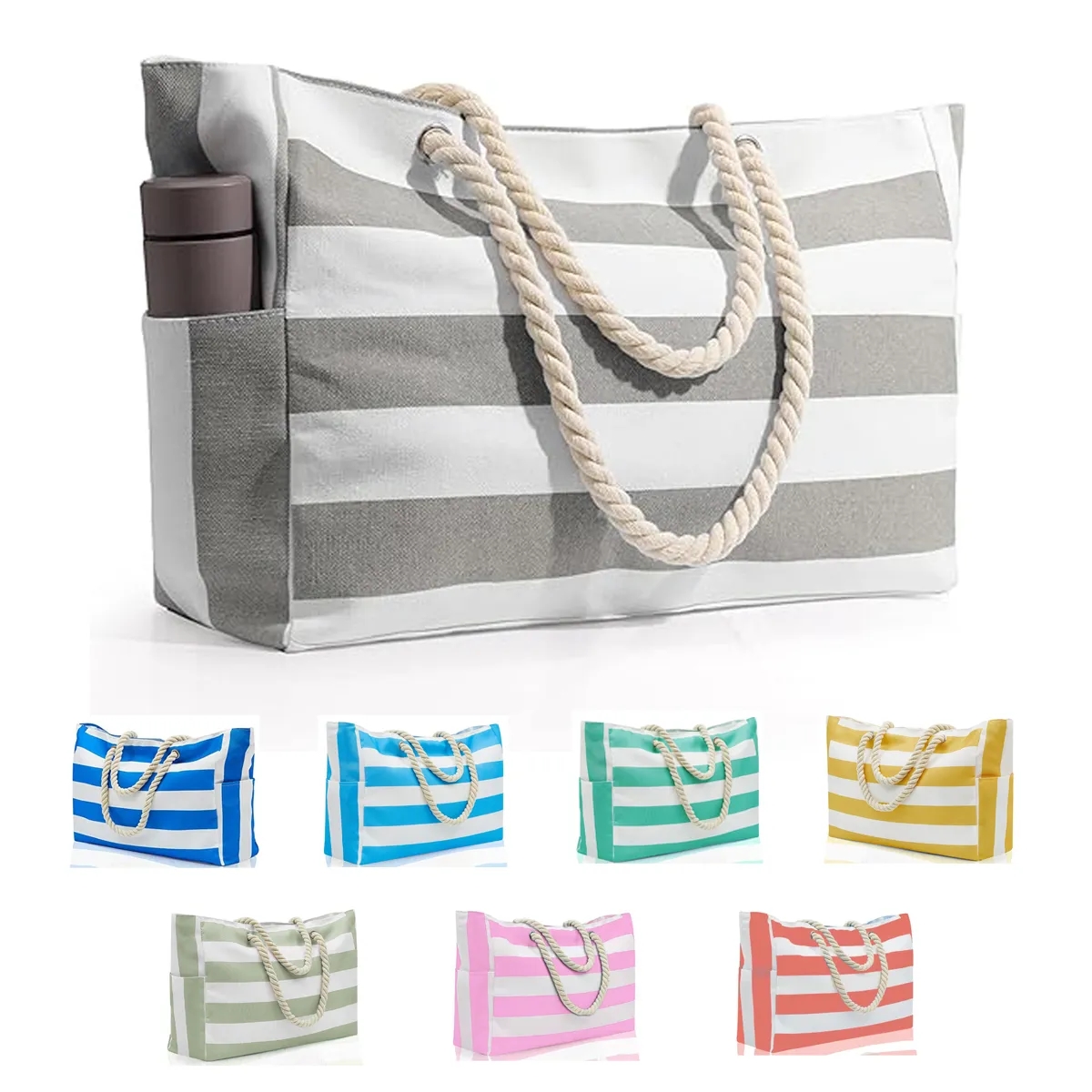 Large Canvas Beach Tote Bags with Zipper, custom tote bag with logo imprint 2
