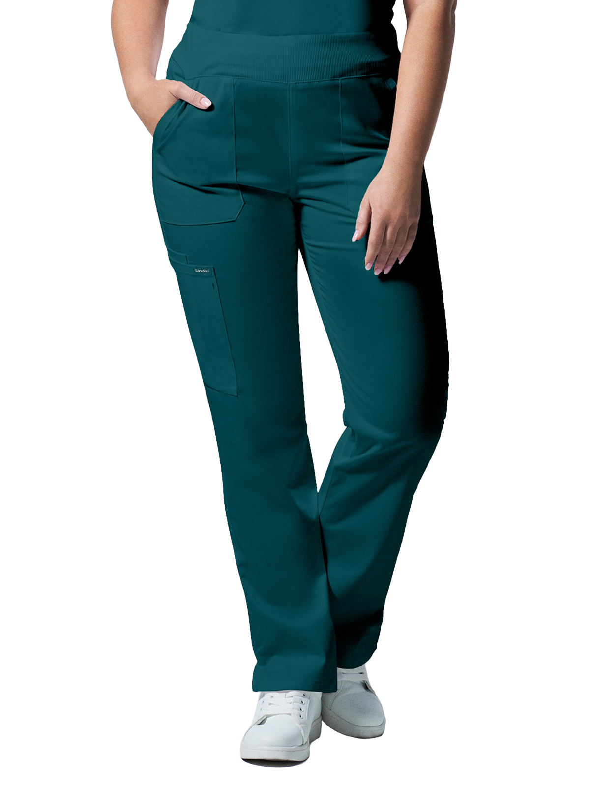 Landau - ProFlex - Women's Five-Pocket Mid-Rise Rib-Knit Elastic Waist Straight Leg Pant 35