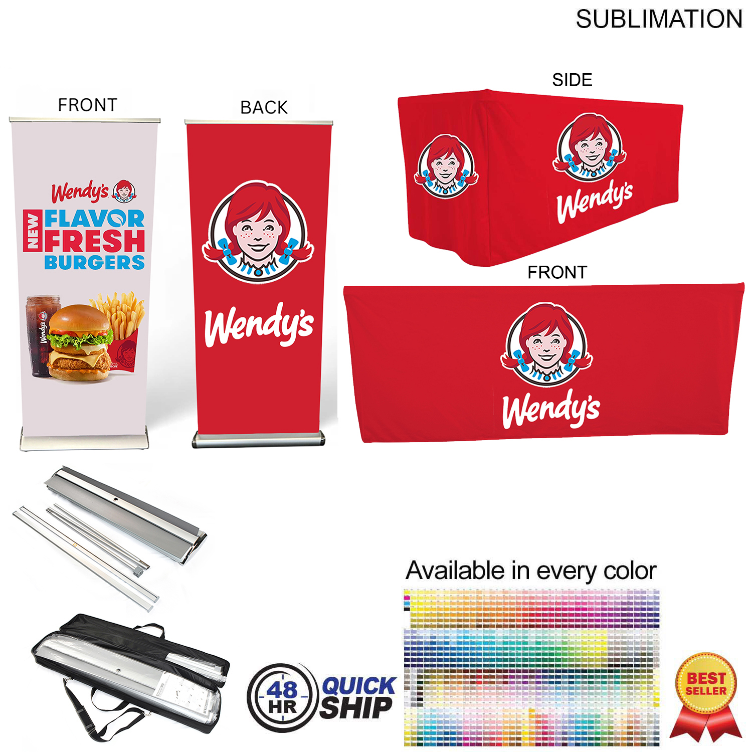 48Hr Quick Ship - Outdoor Event Package 4, Double sided deluxe pull up banner + 6' box fit Cloth 11