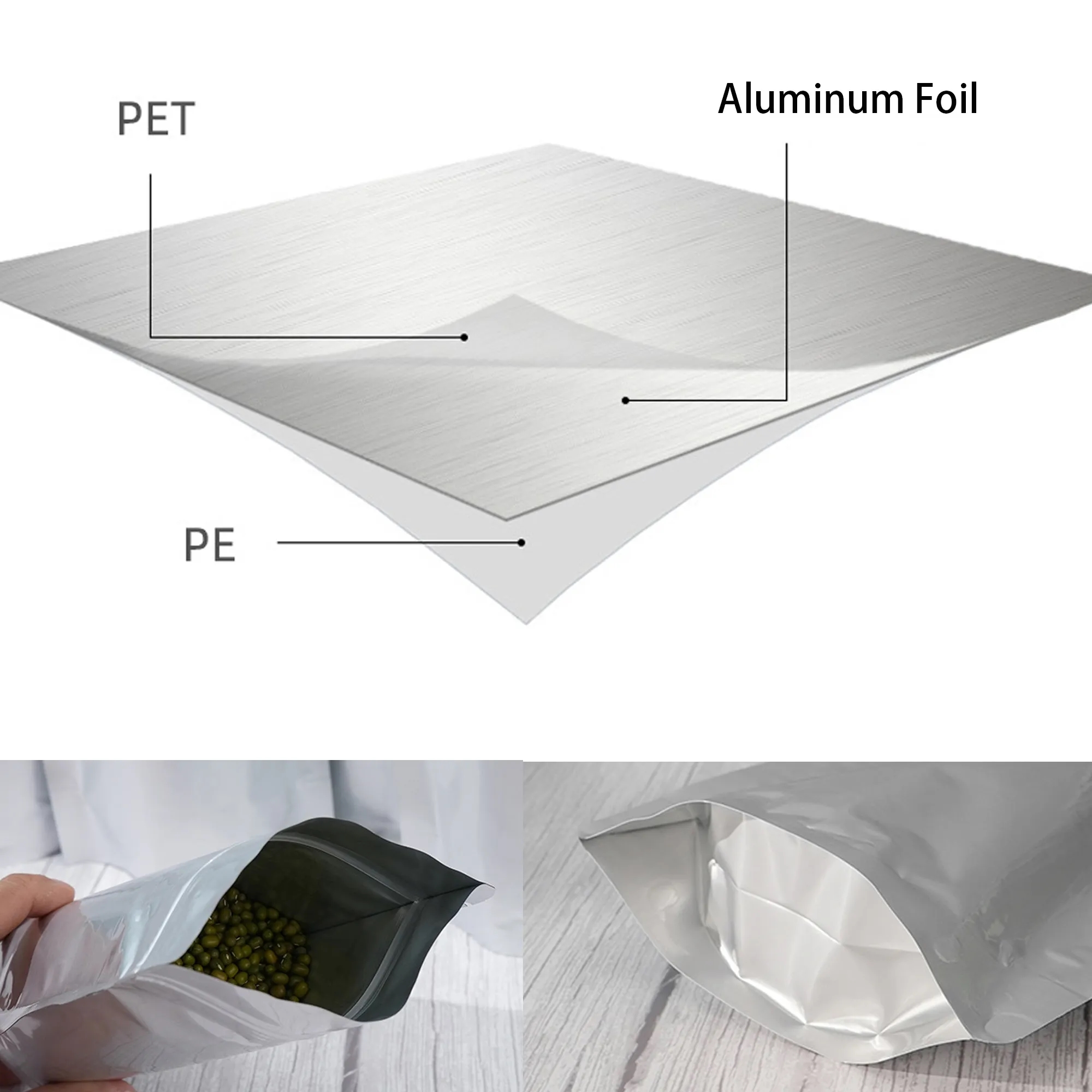 Pure Aluminum Foil Stand Up Grip Seal Bags 2