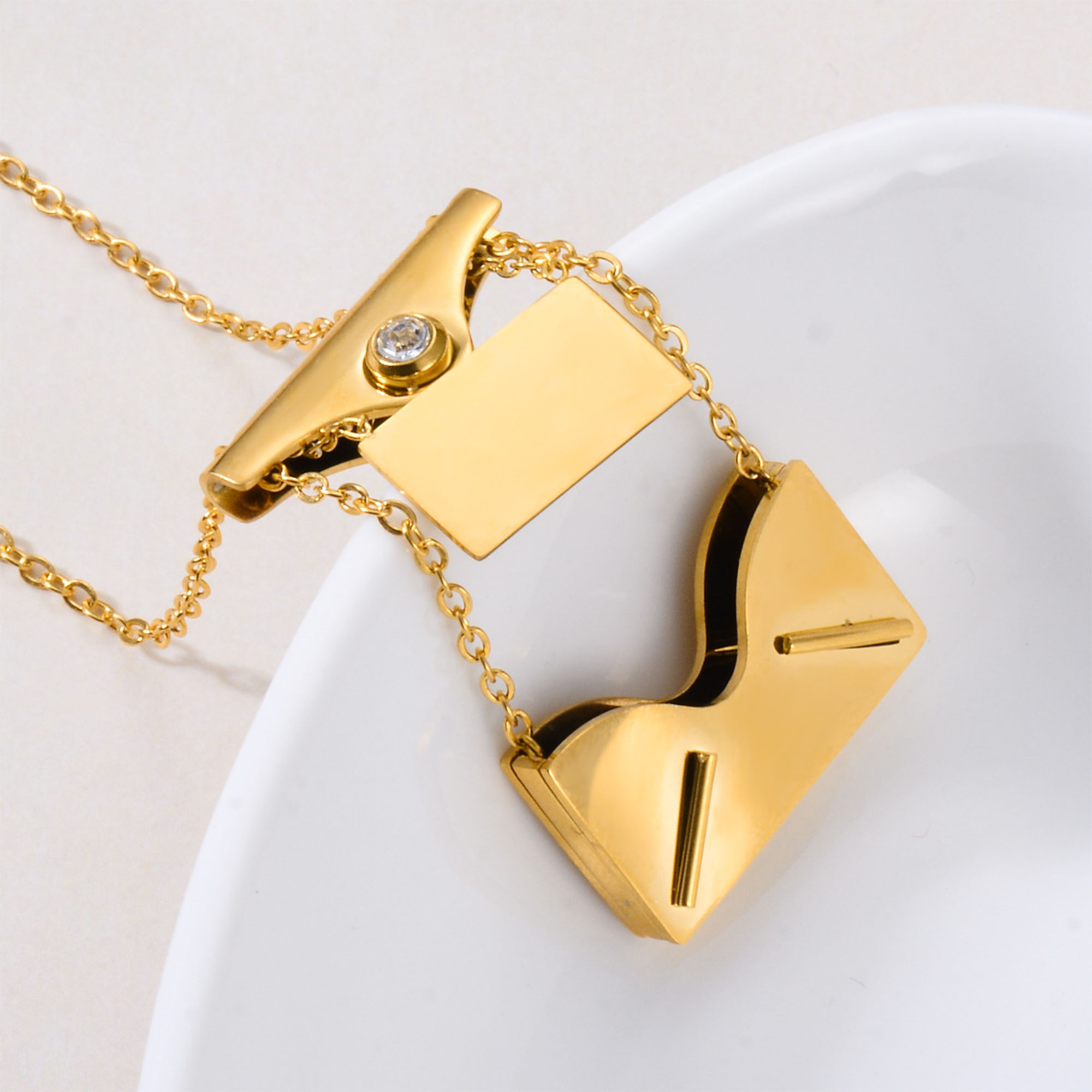 Stainless steel envelope necklace with customizable logo 2
