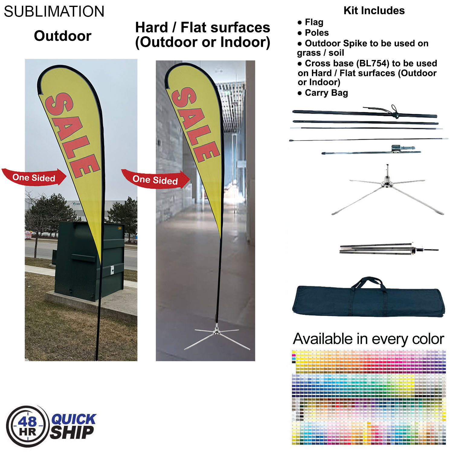 48Hr Quick - 13.5' Large Tear Drop Flag Kit, Full Color Graphics One Side, Outdoor & Indoor bases 2