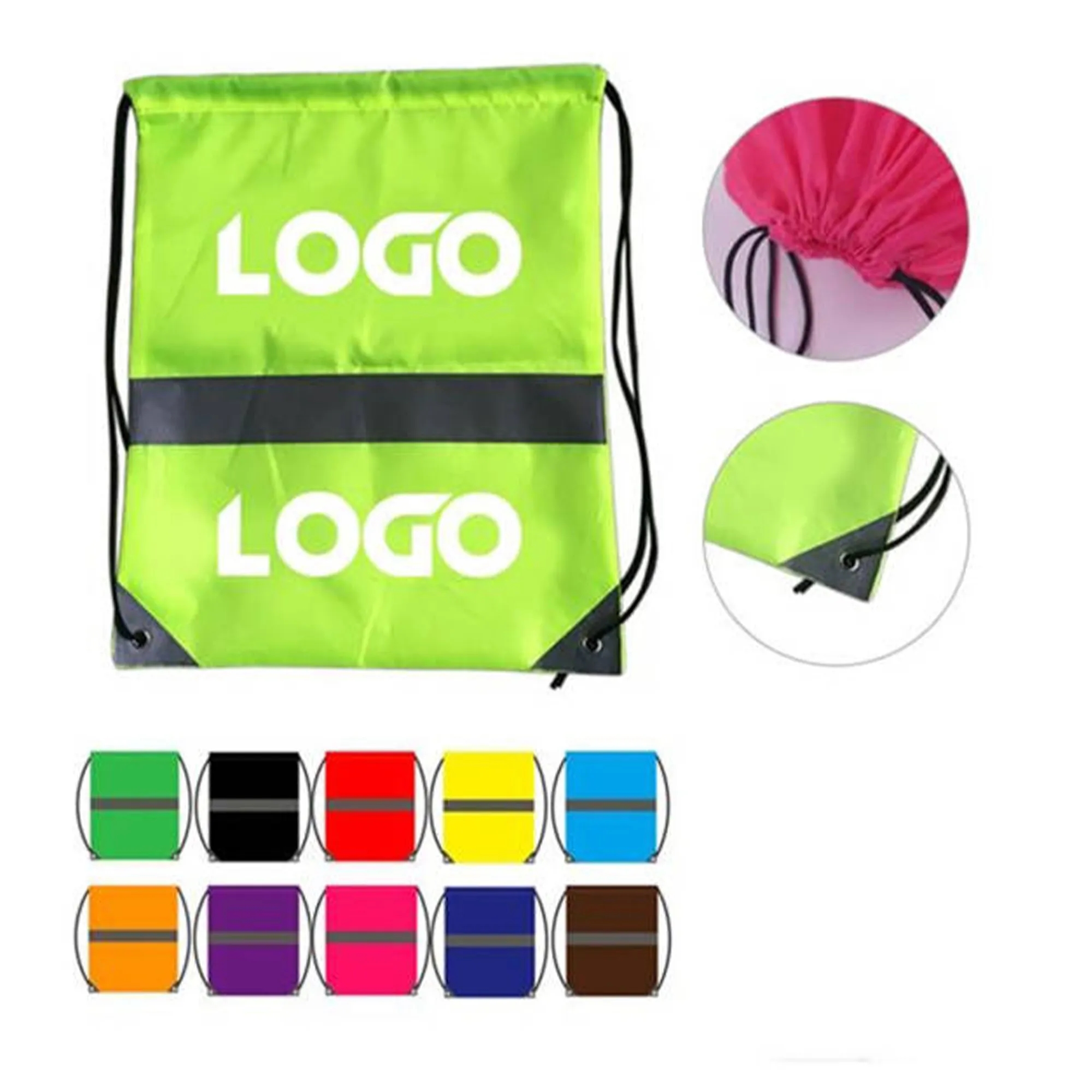 Lightweight Neon Polyester Drawstring Bag 2