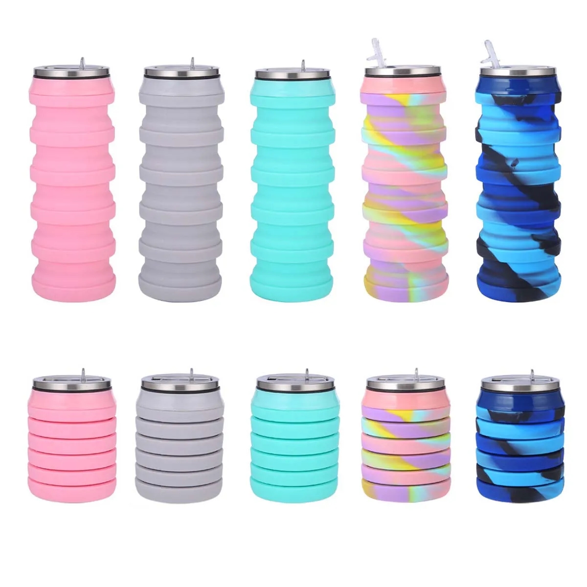 Camouflage Silicone Folding Sports Water Bottle 3