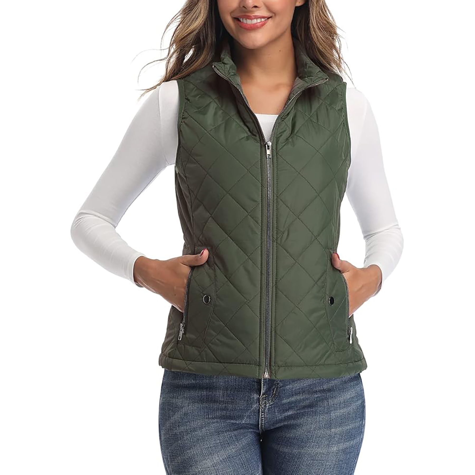 Women's Stand Collar Lightweight Zipper Quilted Vest 15