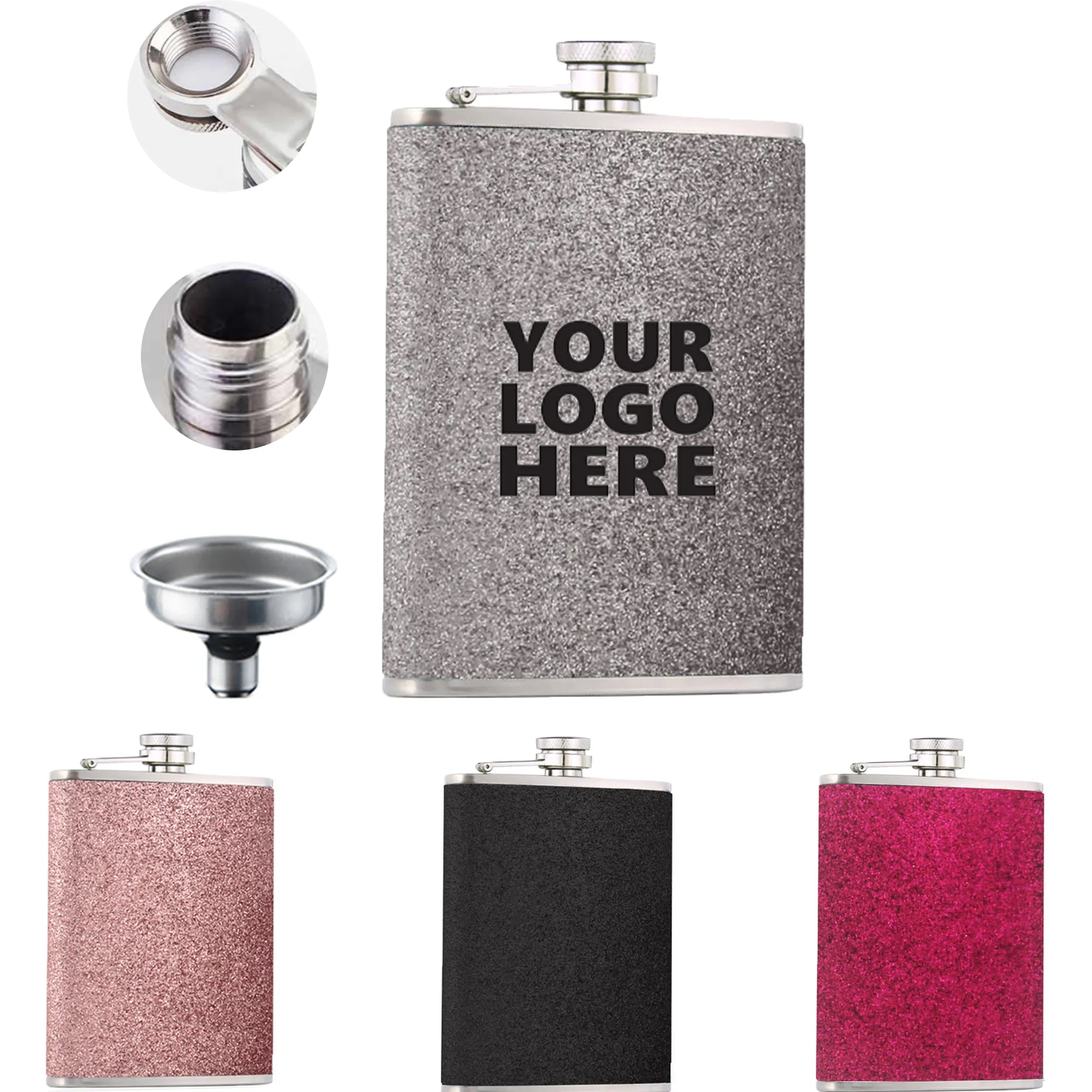 MOQ20 8OZ Shiny Stainless Steel Flask With Funnel