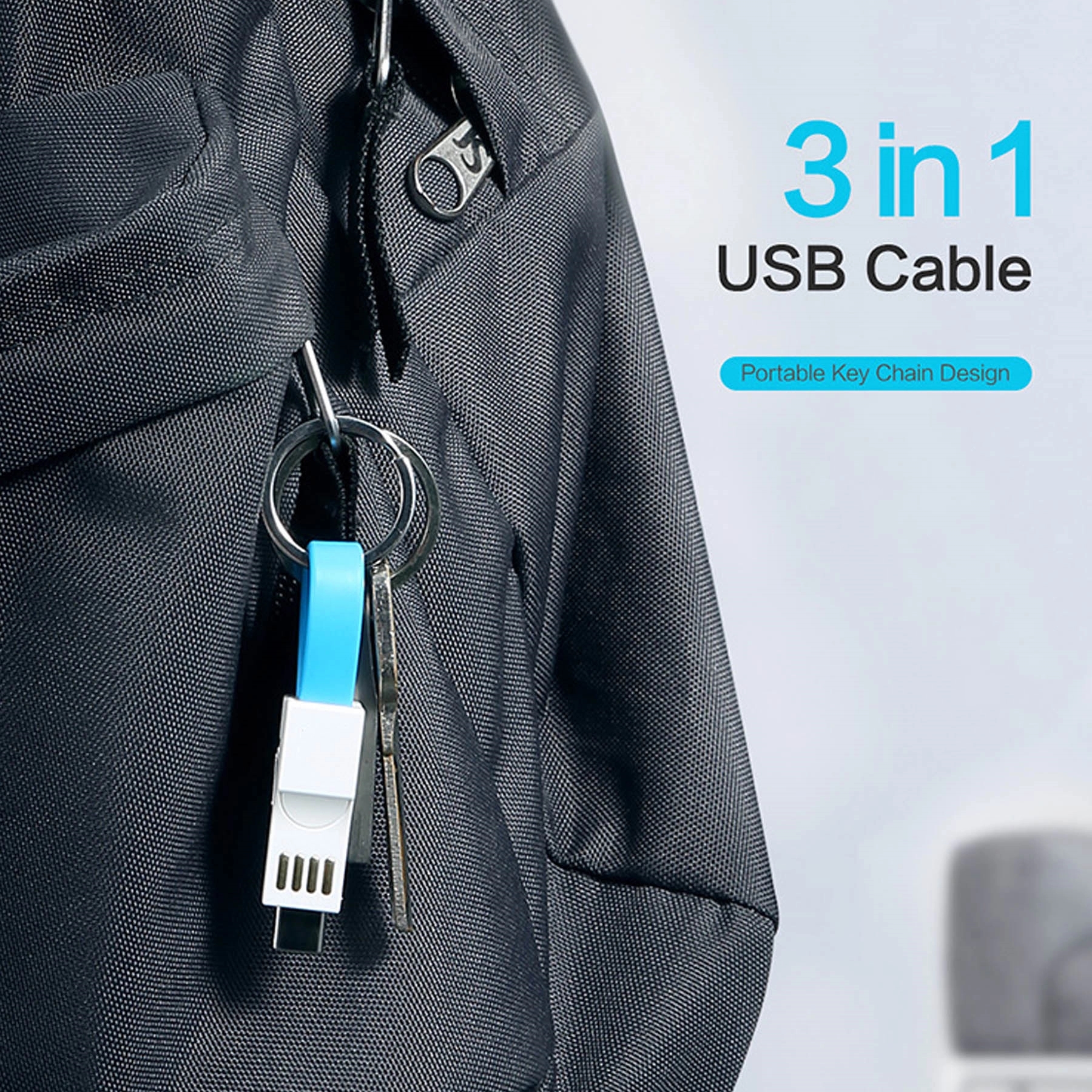 Lightning Cable Keychain 3in1 Short Fast Charging Cord 6
