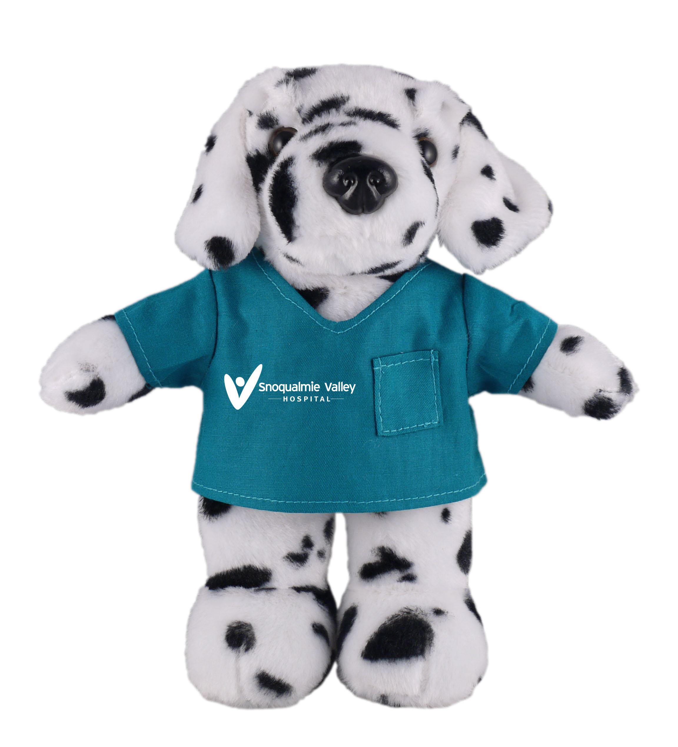 Soft Plush Stuffed Dalmatian in scrub shirt 1