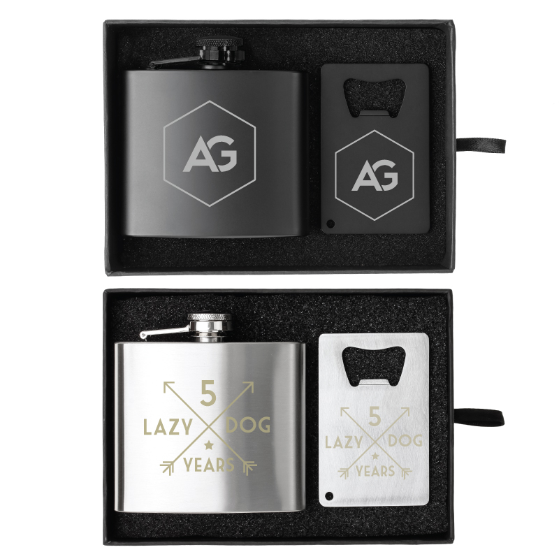 Crafter 5 oz. Flask and Bottle Opener Gift Set, custom water bottle with logo imprint 2