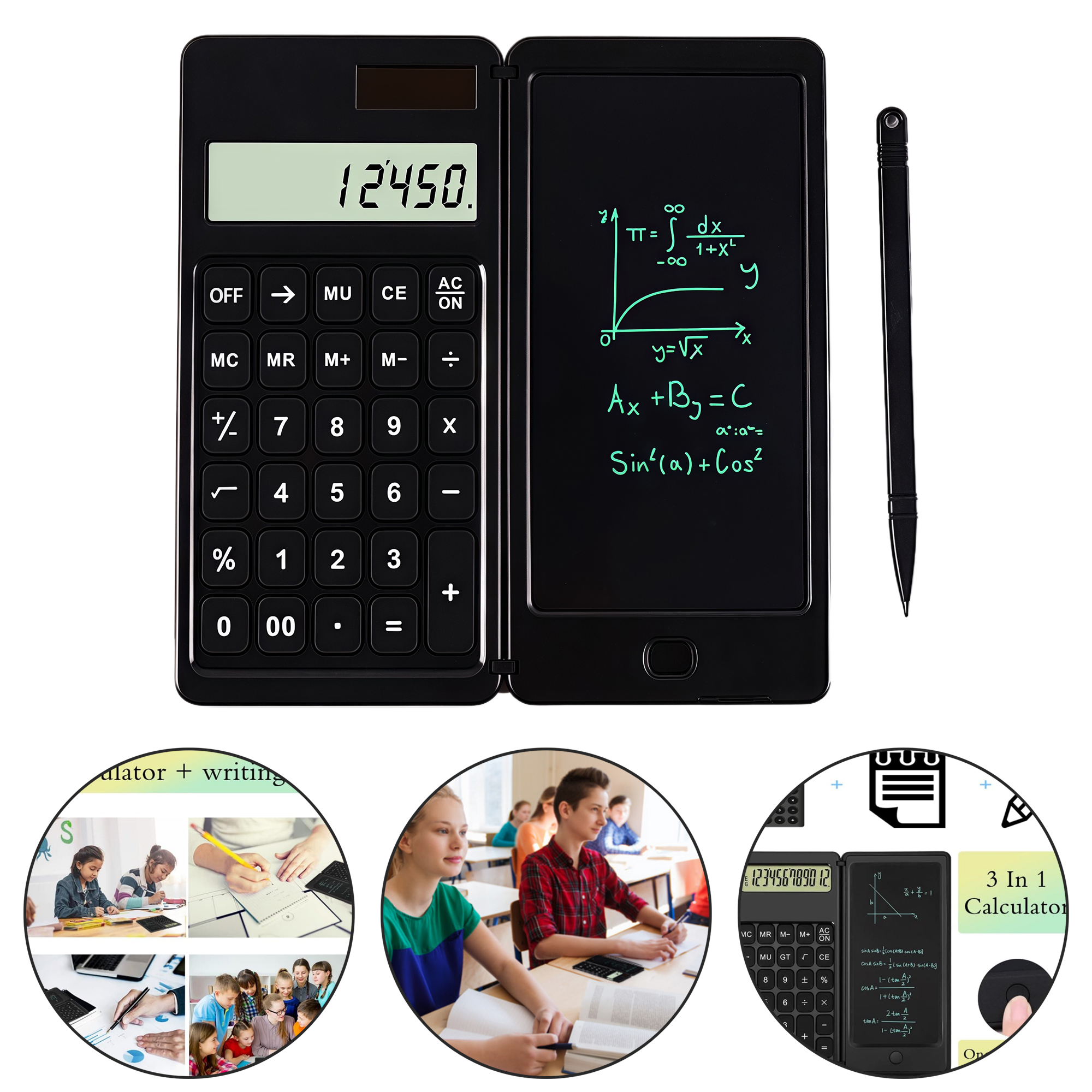 Solar Powered Student Calculator with Foldable Handwriting Pad 3