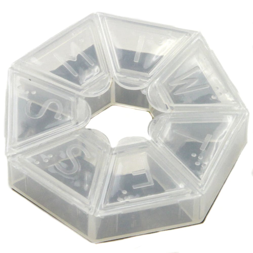 Round Pill Organizers - Clear Raised Letters 6" 2