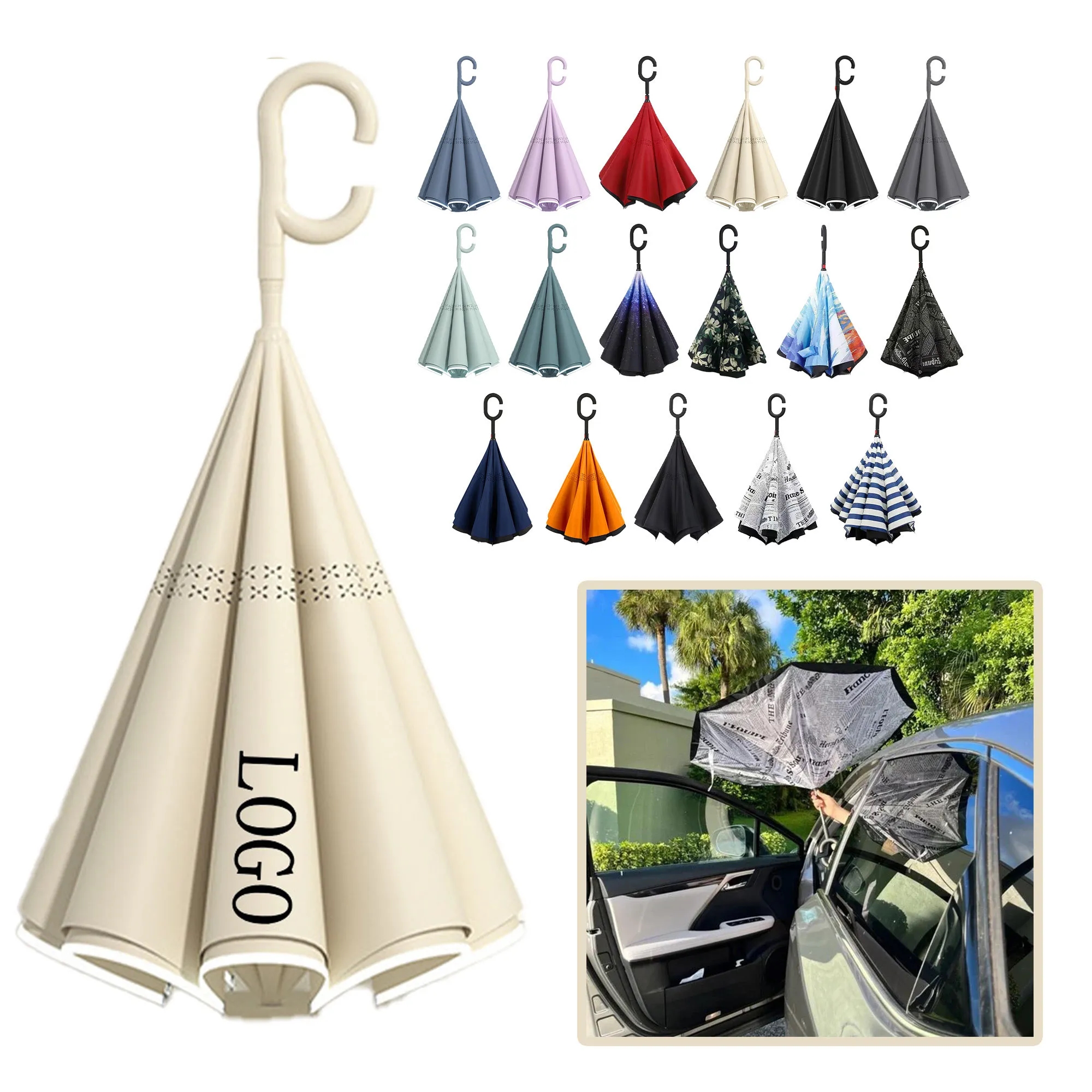 Windproof Double Layer Folding Inverted Umbrella 1