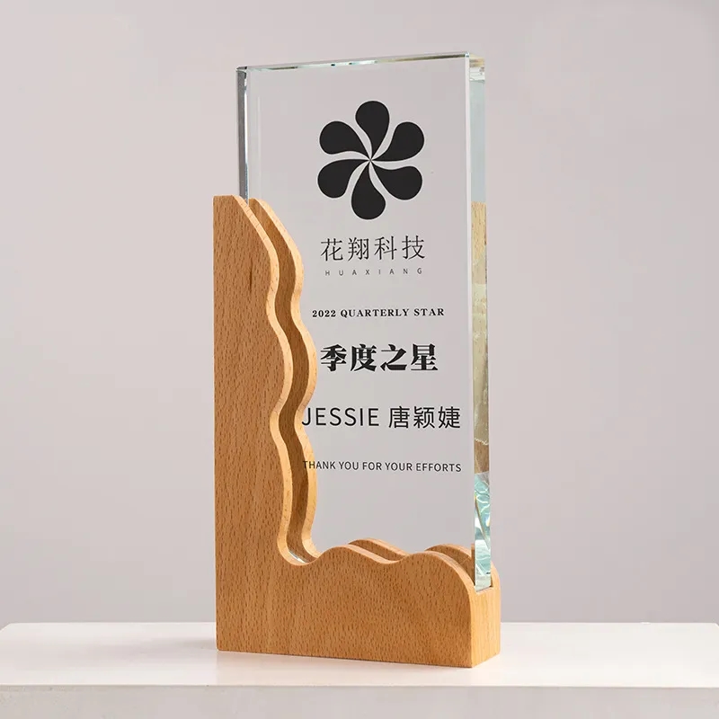 Square Crystal Awards with Wooden Base 7