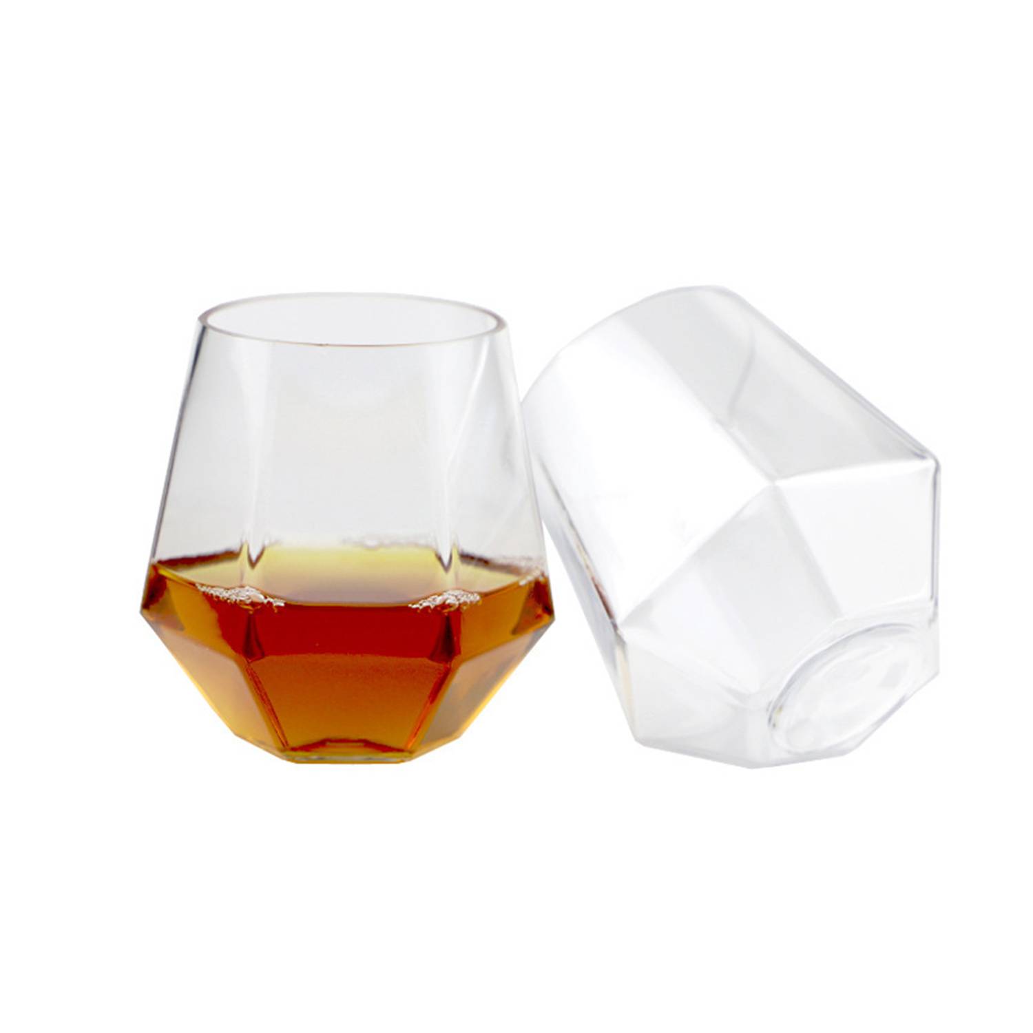 12 Oz Diamond Clear Shaped Plastic Stemless Wine Glasses 6