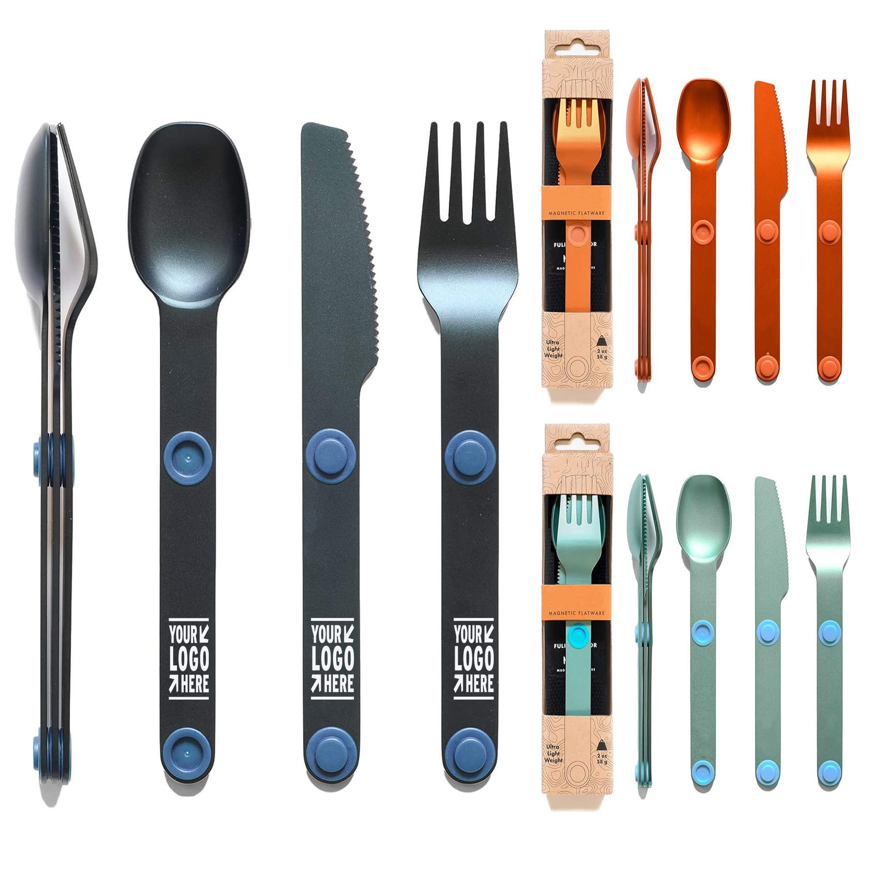 Portable 3 Pcs Magnetic Camping Utensil Set Metal Travel Silverware Outdoor Cutlery with Case 2