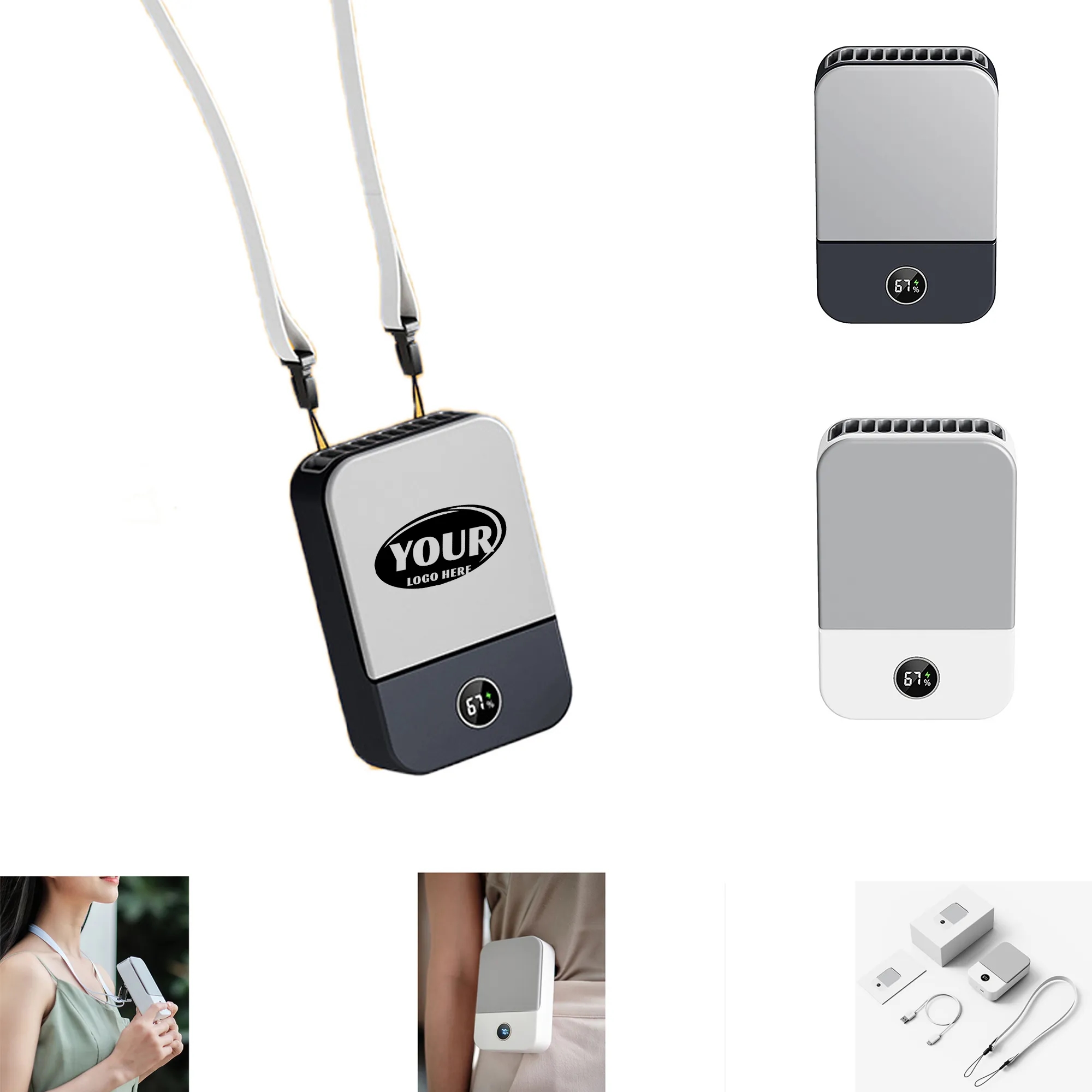 Portable Mini Hanging Neck Fan with Adjustable Lanyard and B