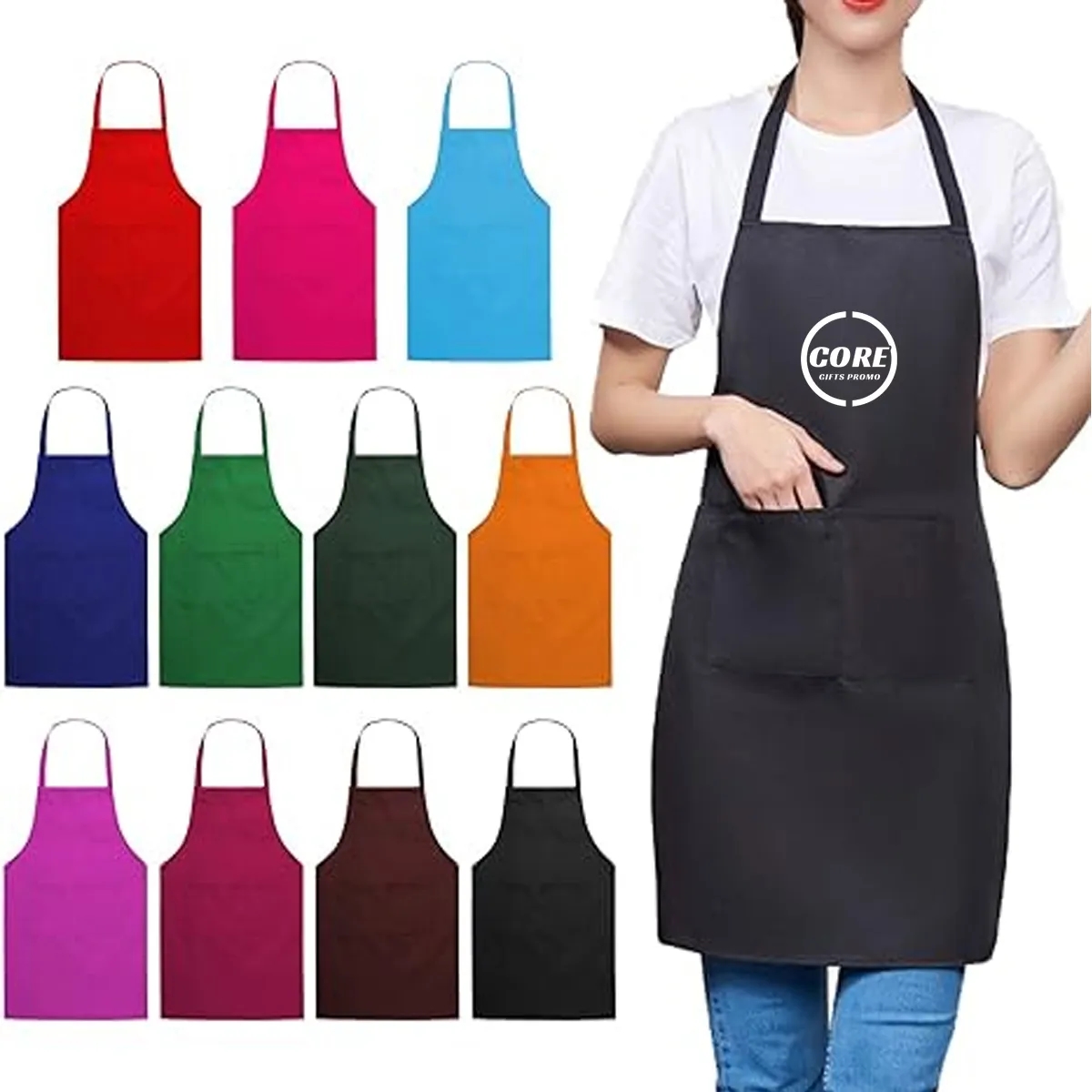 Unisex Comfortable Bib Apron with 2 Pockets Washable 2