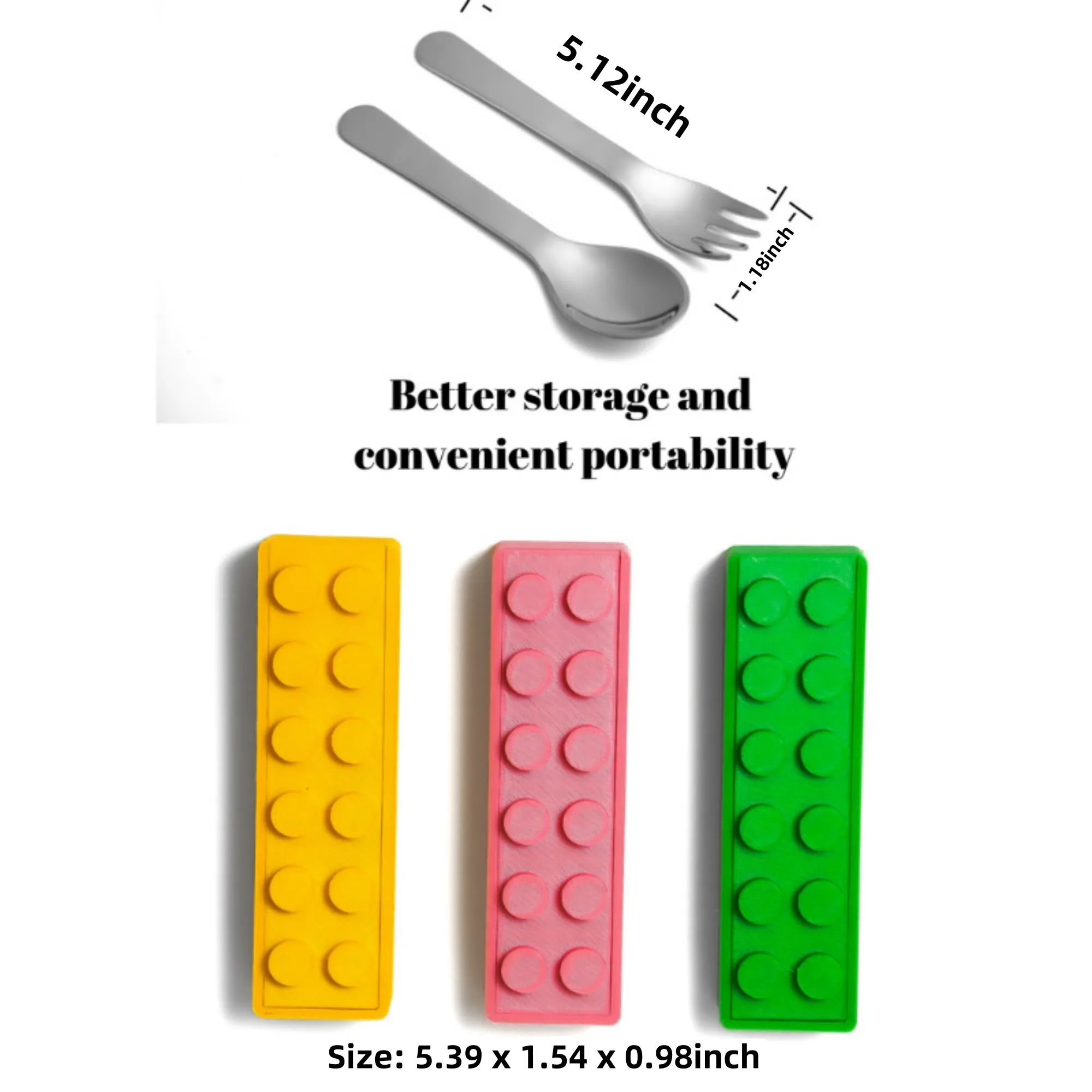 304 Stainless Steel Building Block Kids Spoon Fork Set 5