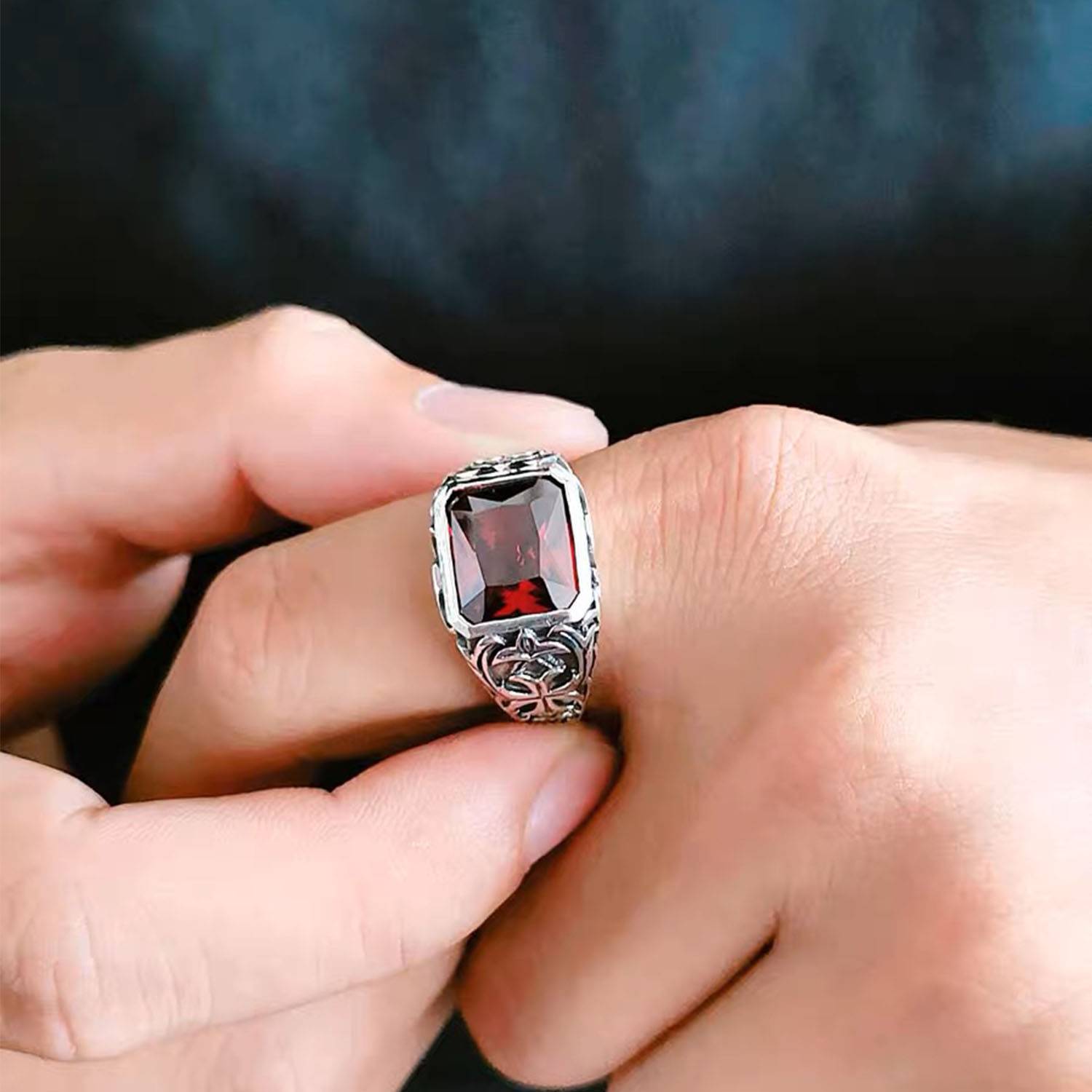 Square Red Zircon Ring 7
