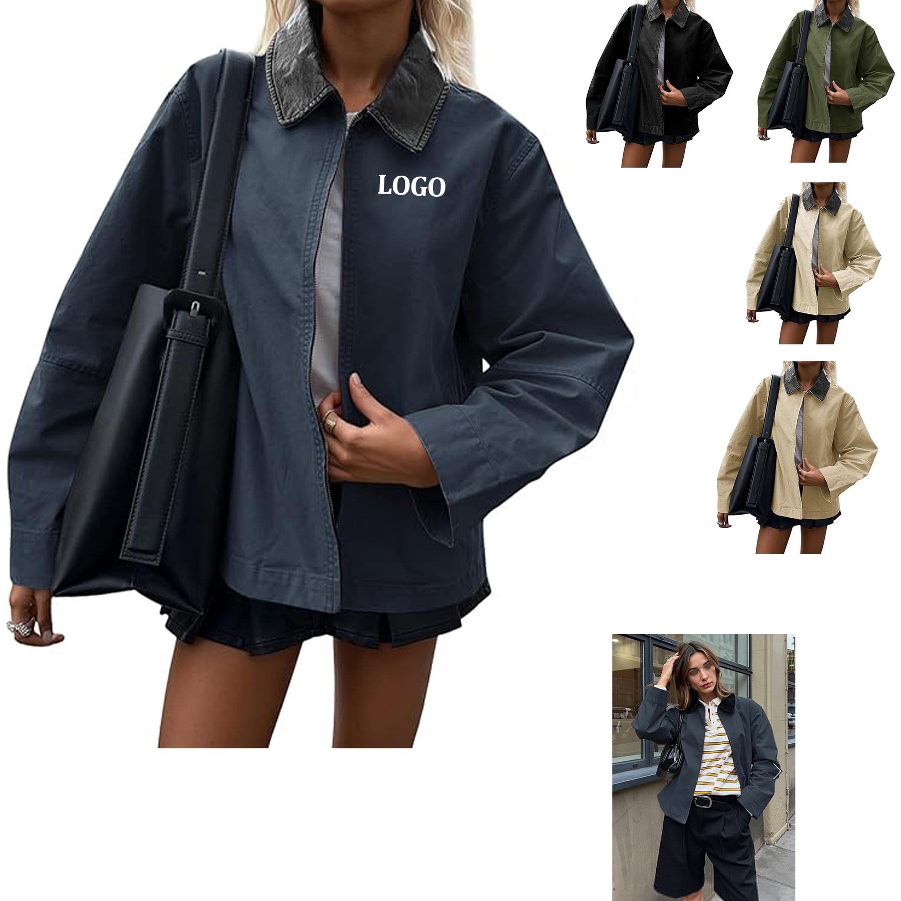 Women's Spring And Autumn UP Leather Lapel Casual Jacket 1
