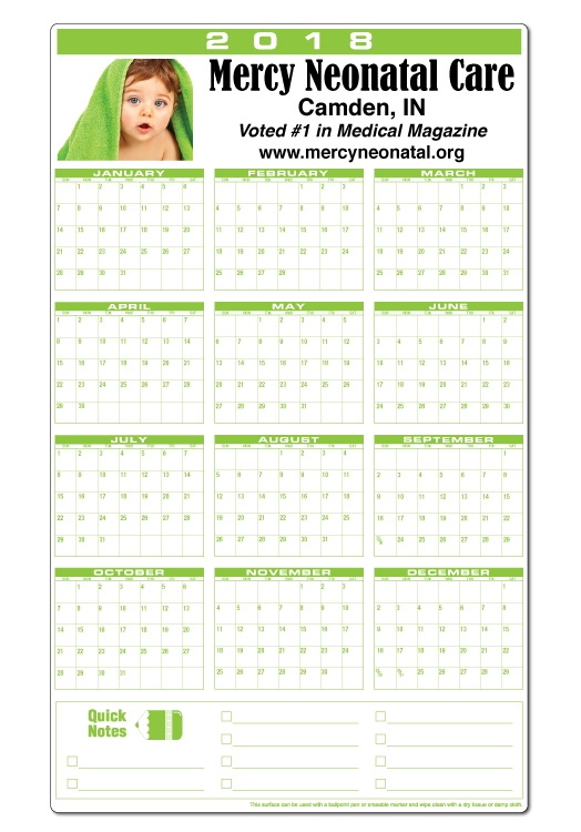 Full Color Premium Plastic Write-on/ Wipe-off Year-at-a-Glance Calendar (Vertical) 1
