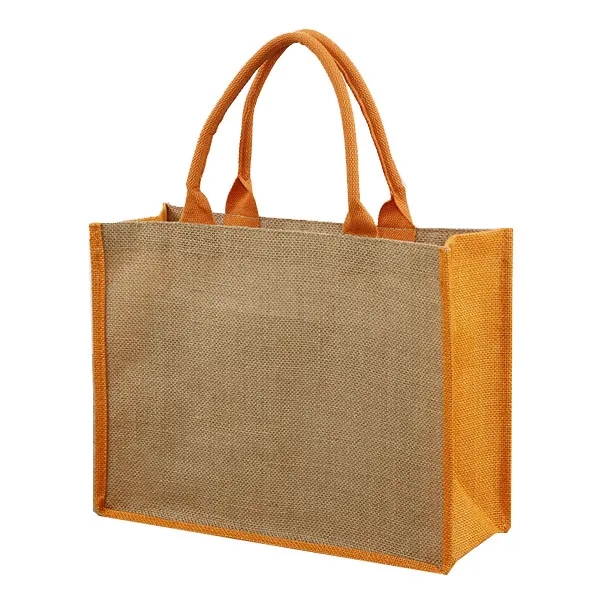 Two Tone Gusset Jute Tote Bag 8