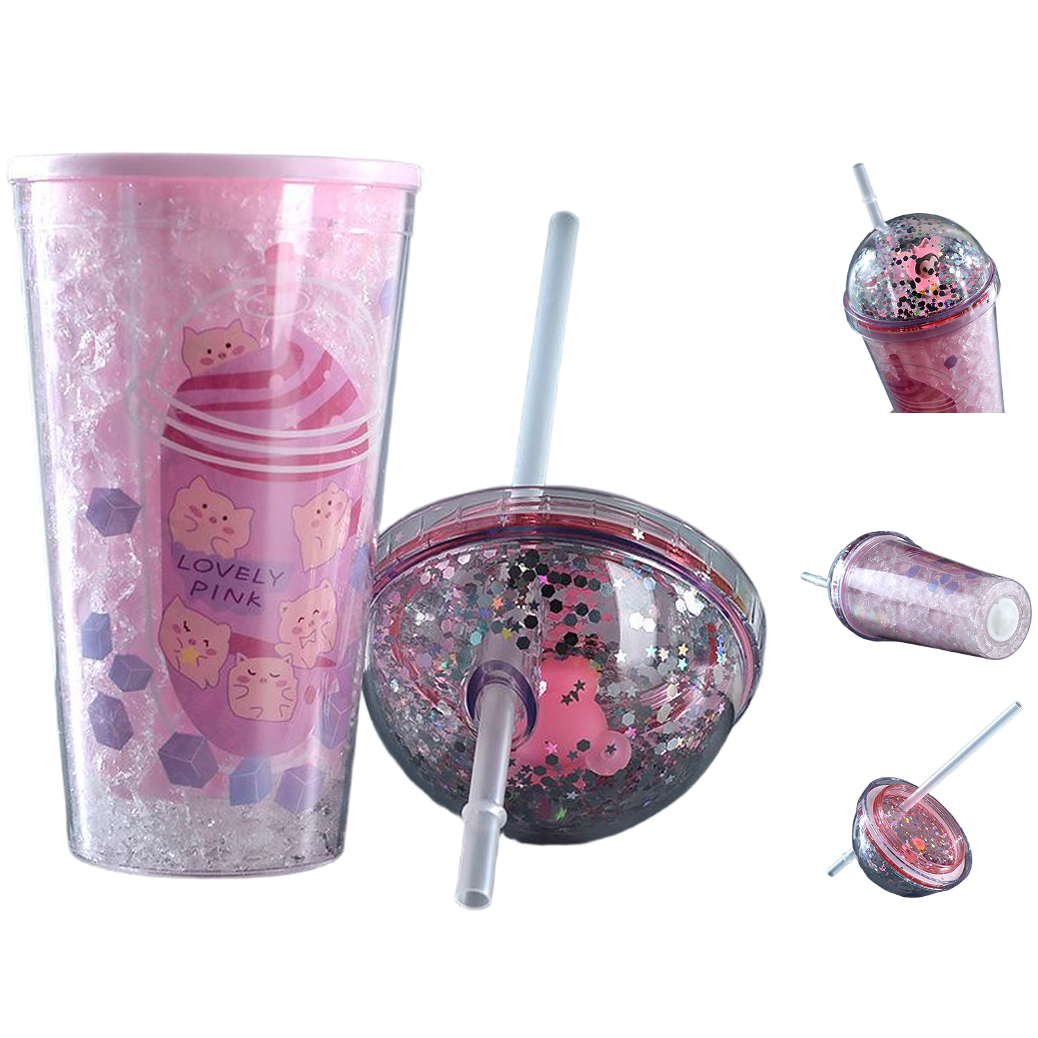 15oz LED Light Up Double Layer Plastic Straw Cup 8