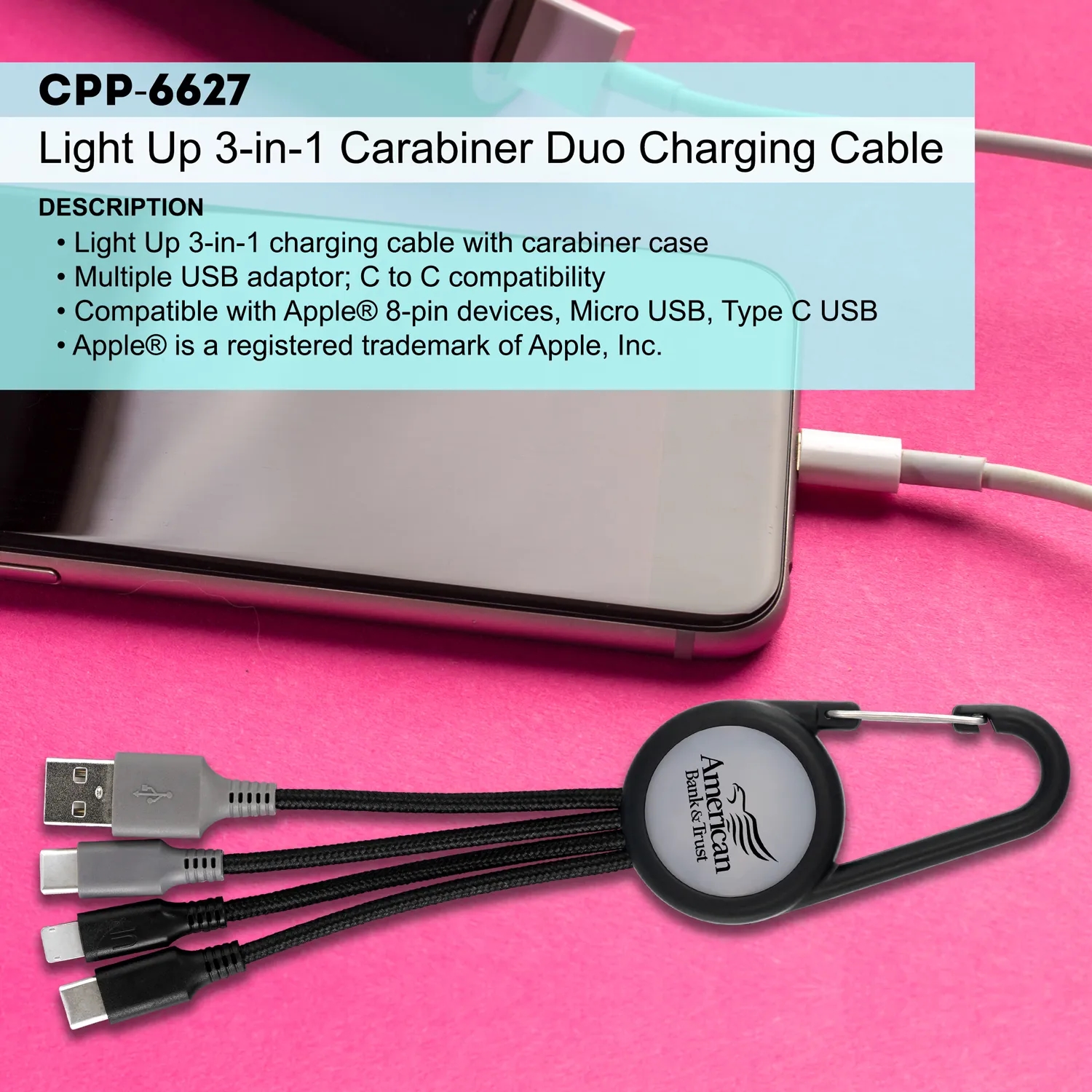 Light Up 3-in-1 Carabiner Duo Charging Cable 5