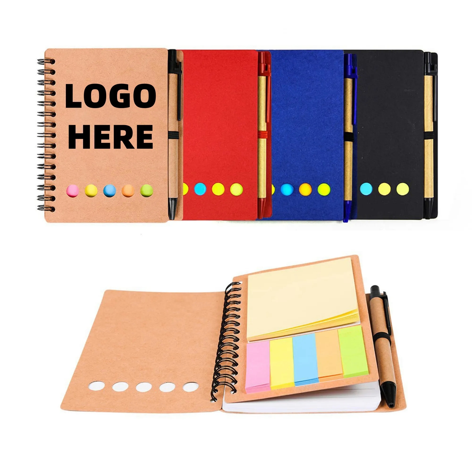 Kraft Paper Spiral Sticky Notes Notebook with Pen 1