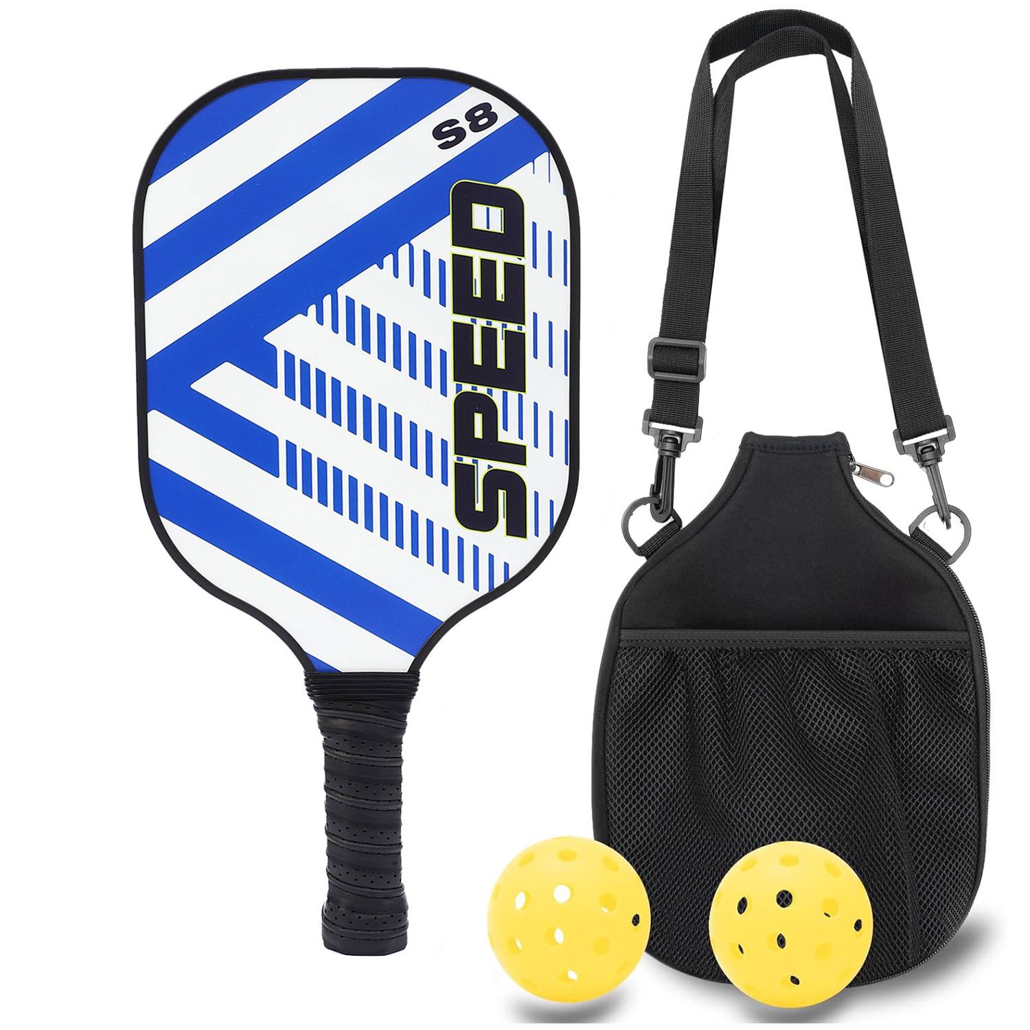 Glass Fiber Pickleball Racket Paddle & Ball Set w/ Shoulder Bag 8