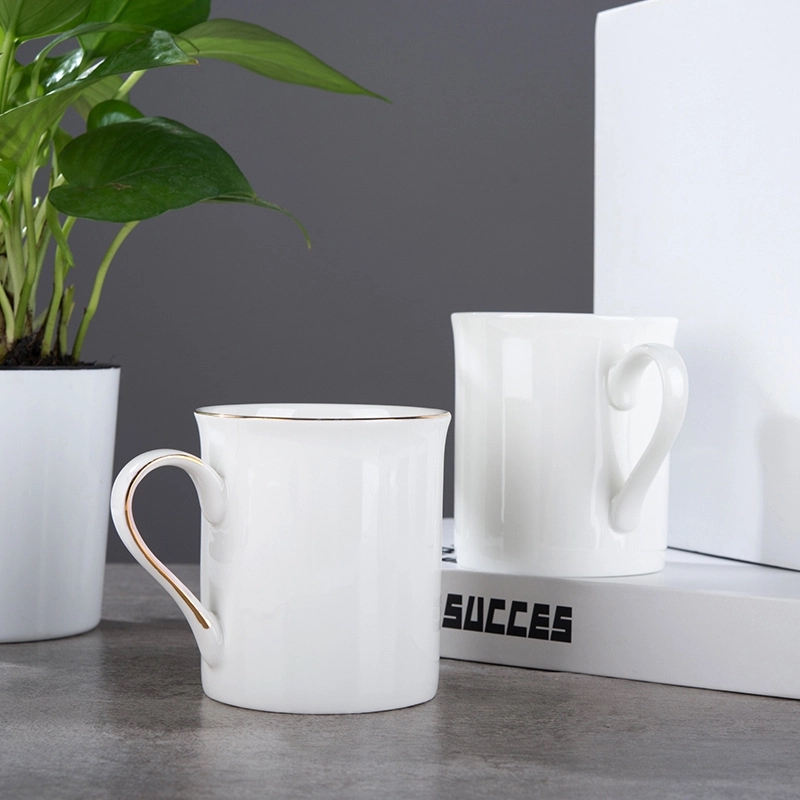 Reverse Drawing Gold Line Ceramic Bone China Couple Mug 4