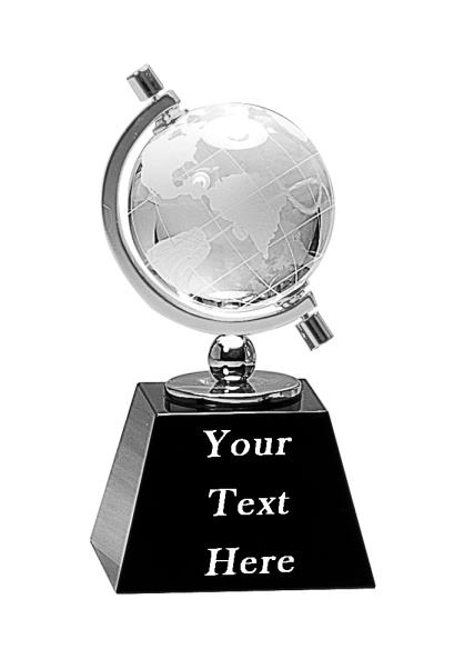 Crystal: 6" Spinning Globe clear, Black base 1