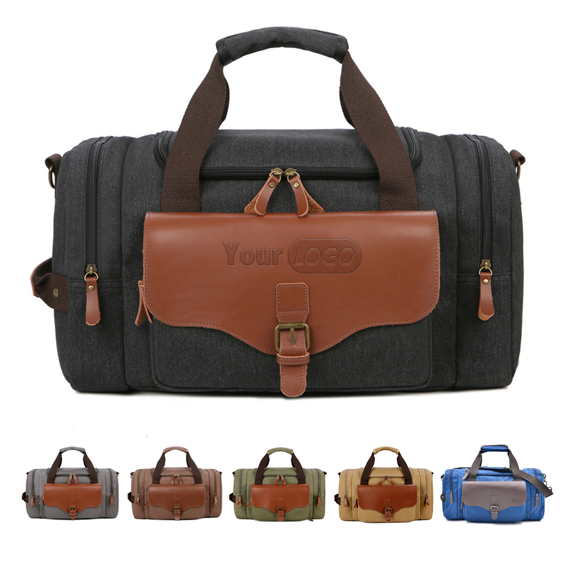 Canvas Men Large Capacity Multifunction Leather Travel Bag 8