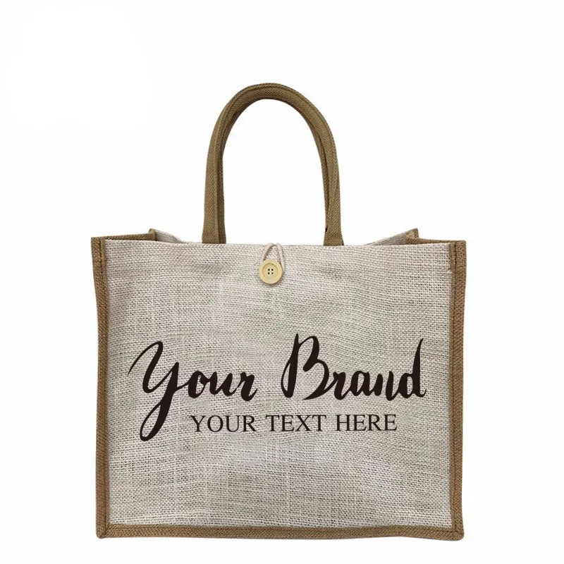 Jute Tote with Button Closure, custom tote bag with logo imprint 2