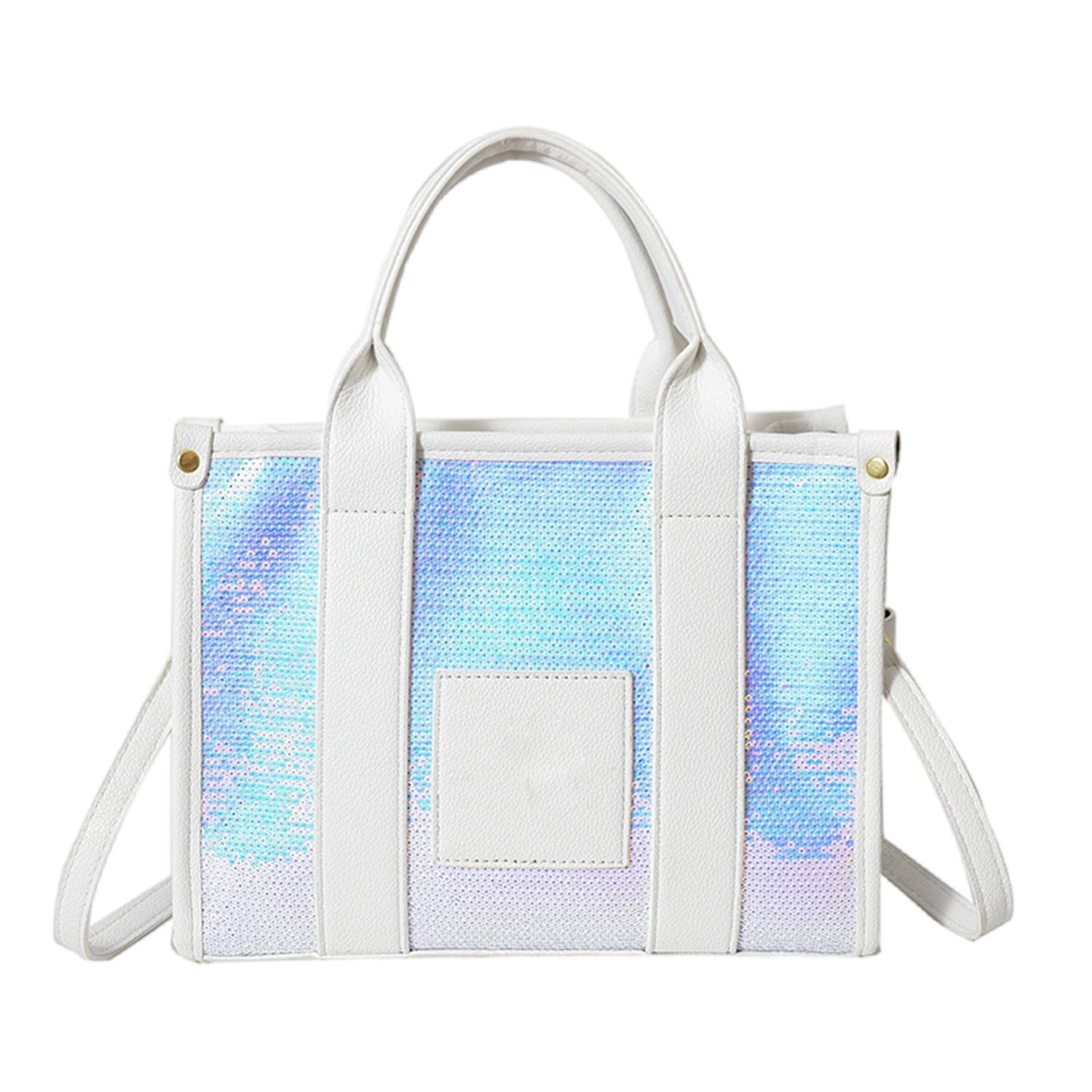 PU Leather Crossbody Bag Sequins Clash Color Tote 4